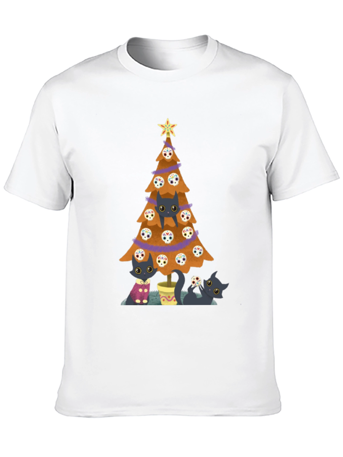 Black Cat Christmas Tree Black T-Shirt view 10