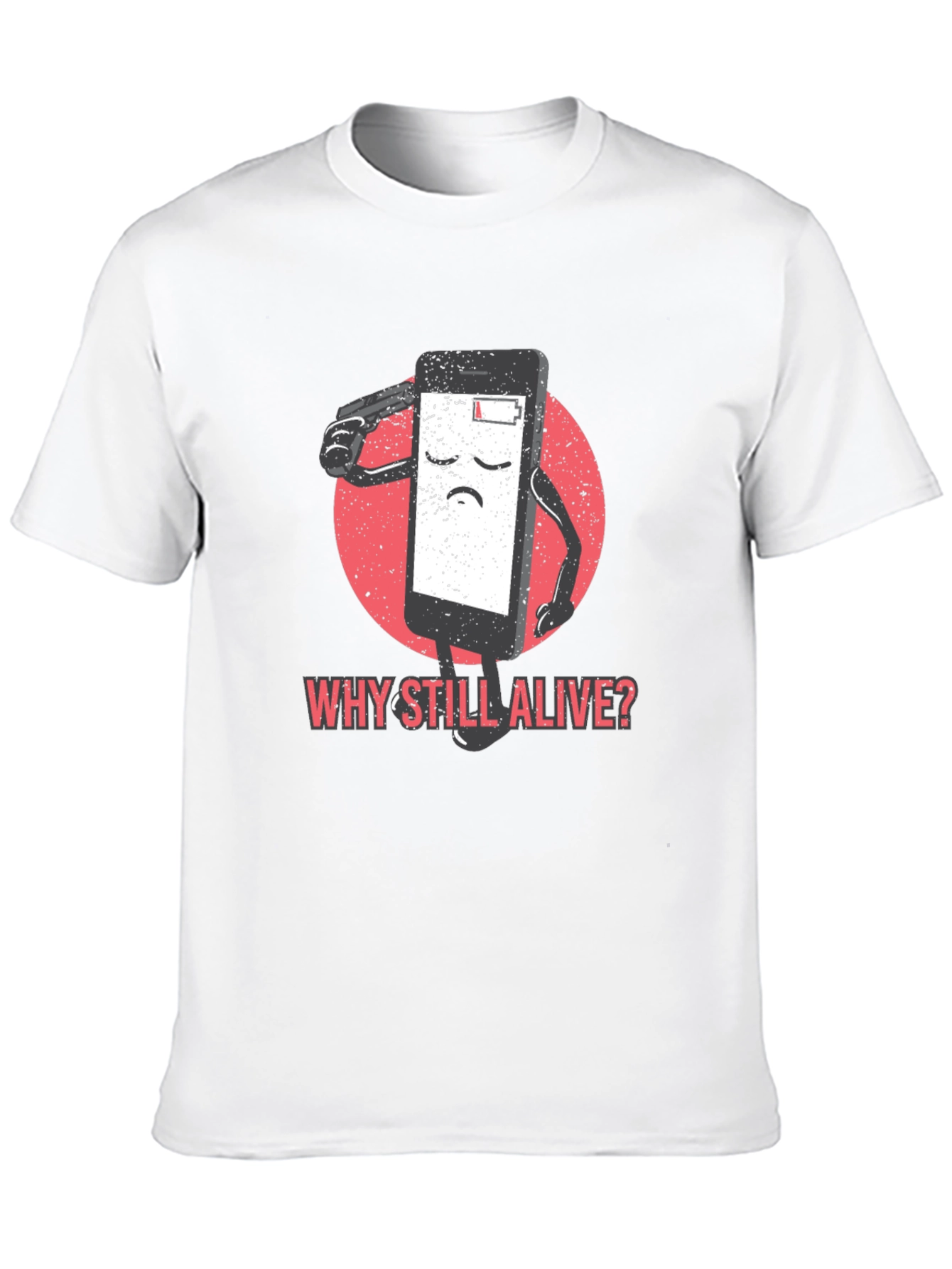 Black Why Still Alive T-Shirt - Funny Phone Battery Tee view 10