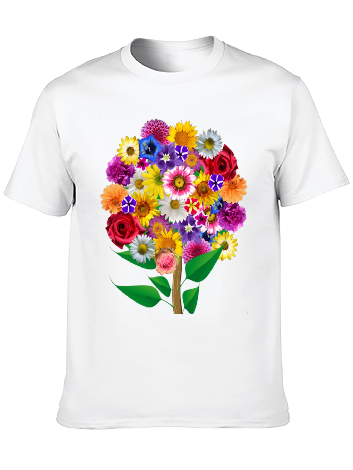 Black Floral Bouquet Tree Graphic Tee - Black Cotton T-Shirt view 10