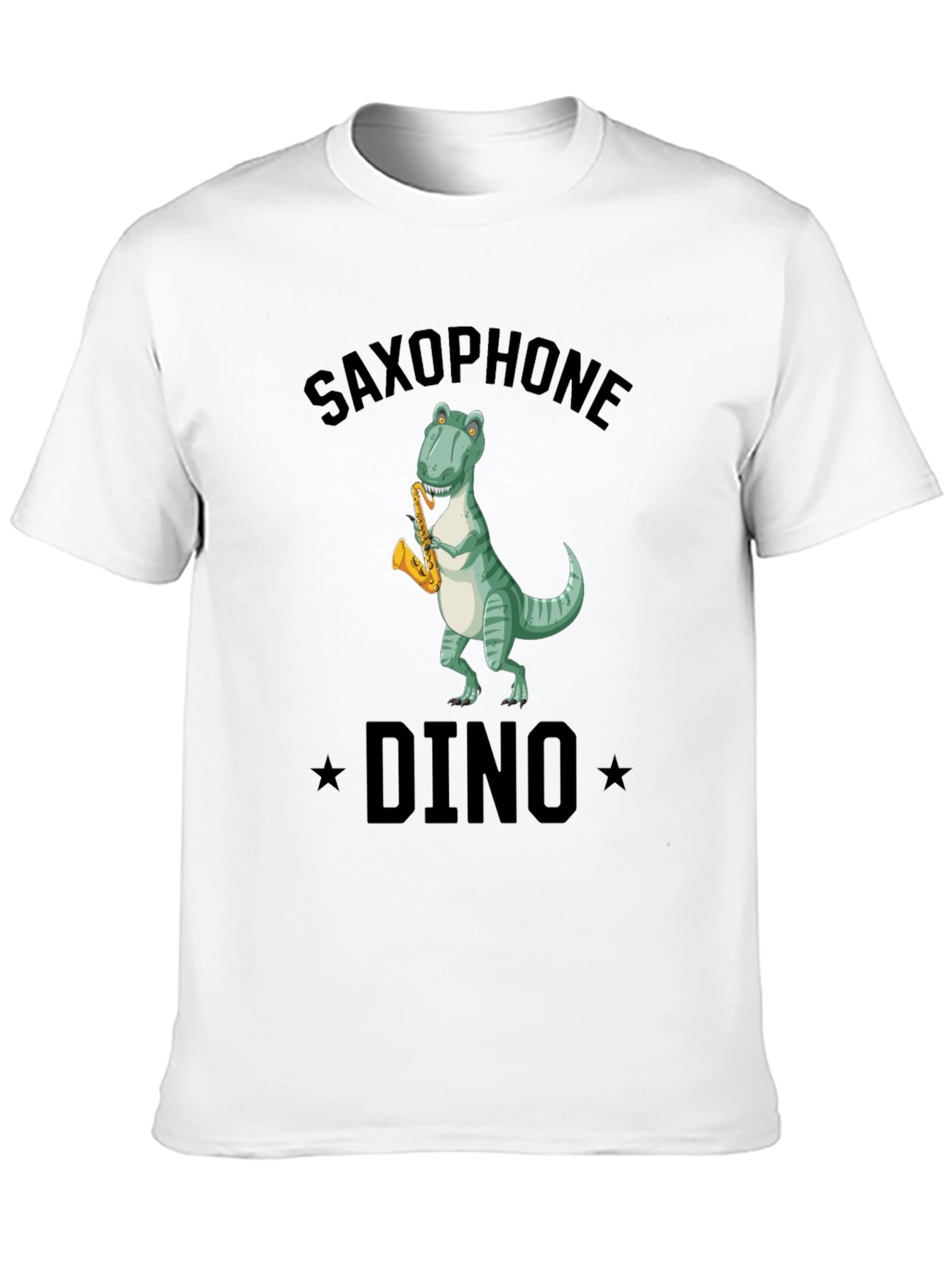 Black Saxophone Dino T-Shirt - Black Cotton Tee view 10