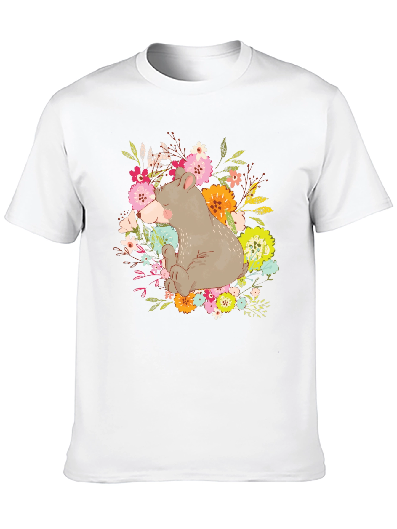 Black Cute Bear Floral T-Shirt - Unisex Graphic Tee view 10