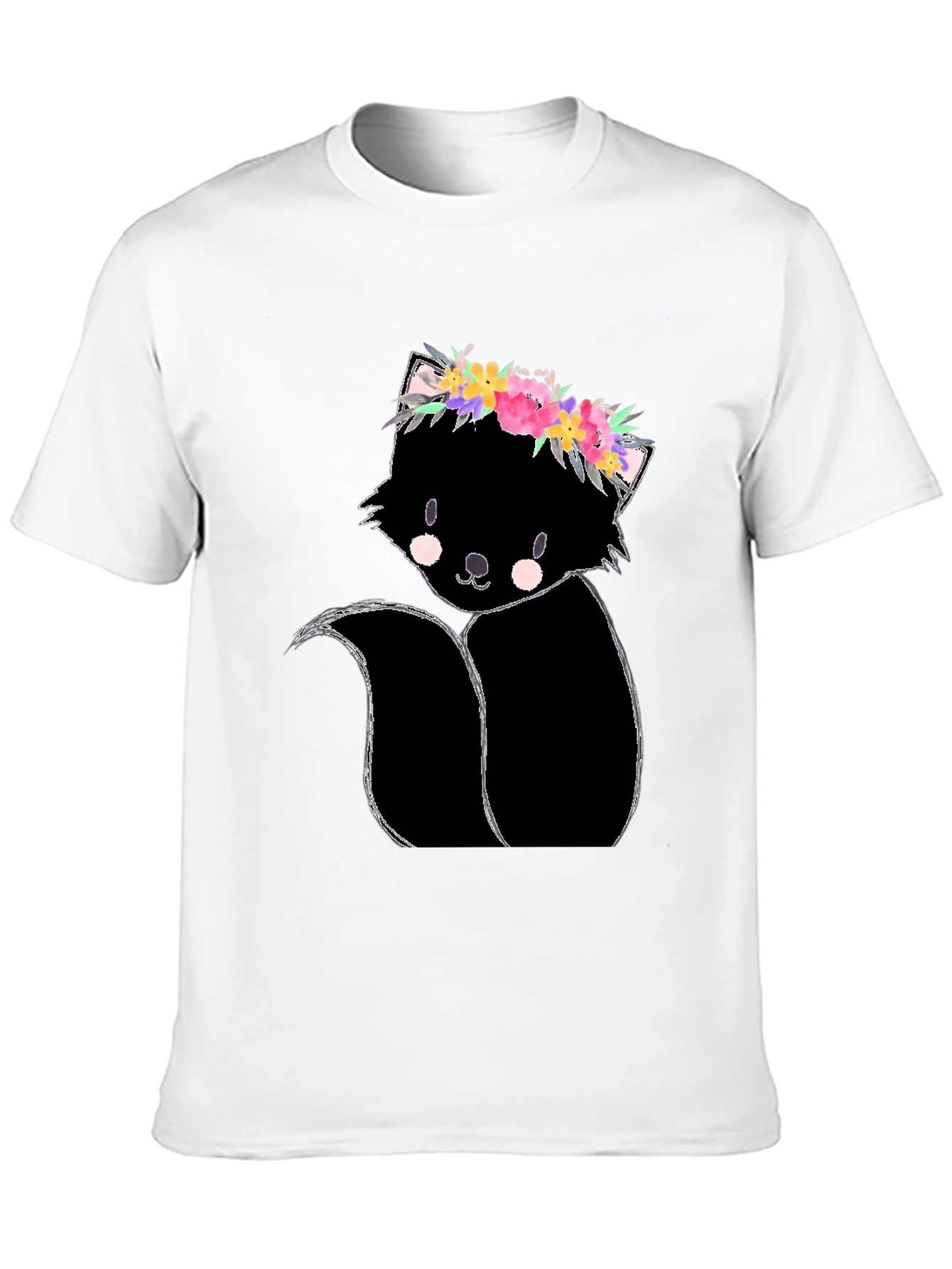 Black Floral Skunk Graphic Tee - Unisex Black T-Shirt view 10