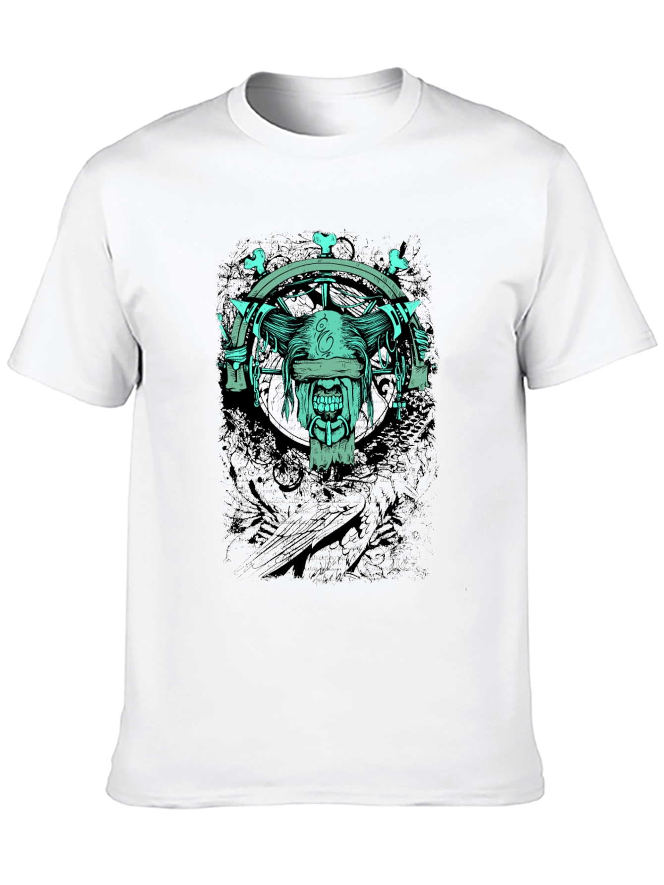 Black Men's Black Graphic T-Shirt - Mystic Blinded Skull Design view 10