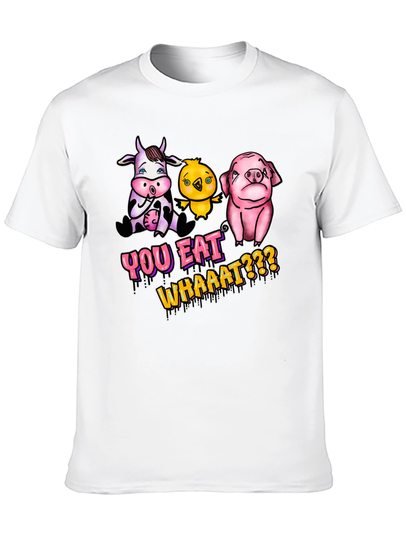 Black Vegan T-Shirt: You Eat Whaaat??? Funny Animal Design view 10