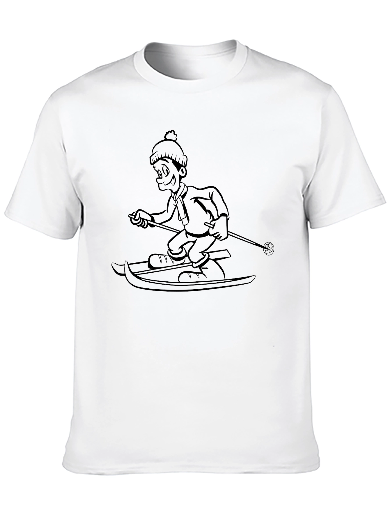 Black Cartoon Skier Graphic Tee - Unisex Black T-Shirt view 10