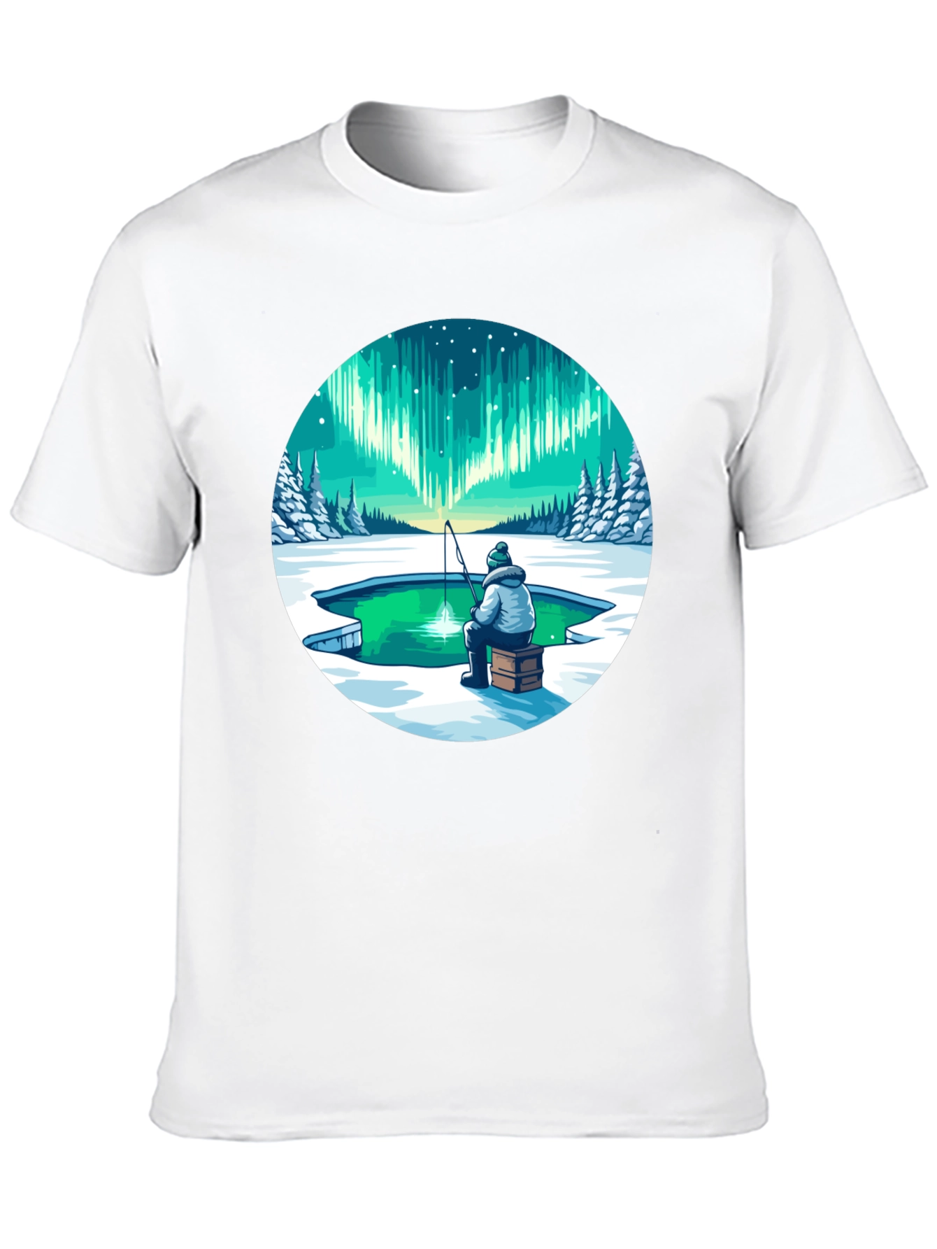 Aurora Borealis Ice Fishing Graphic Tee - 10