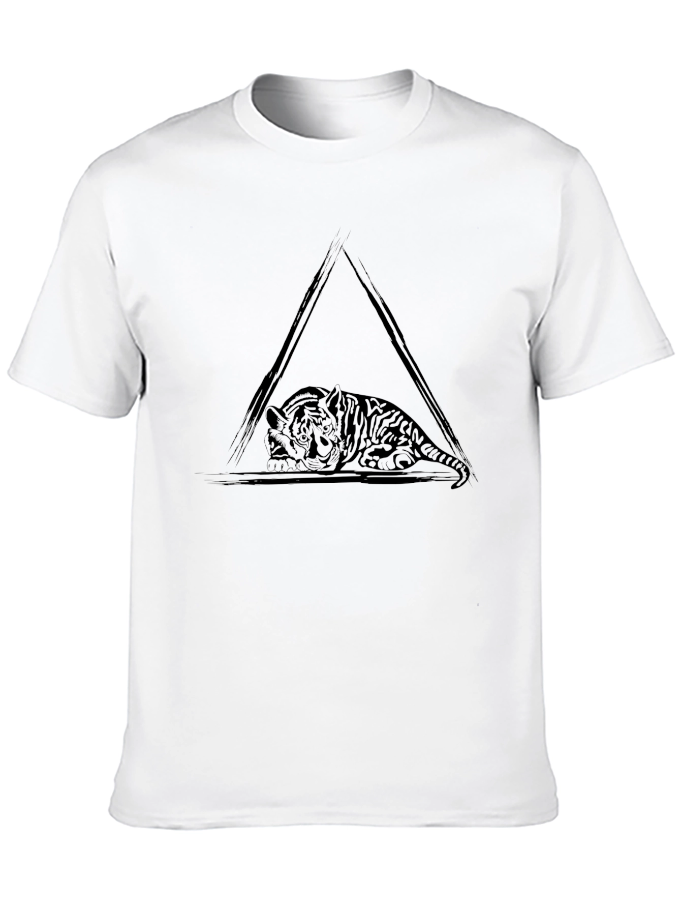Black Black Tiger Triangle Graphic Tee - Cool Casual Style view 10