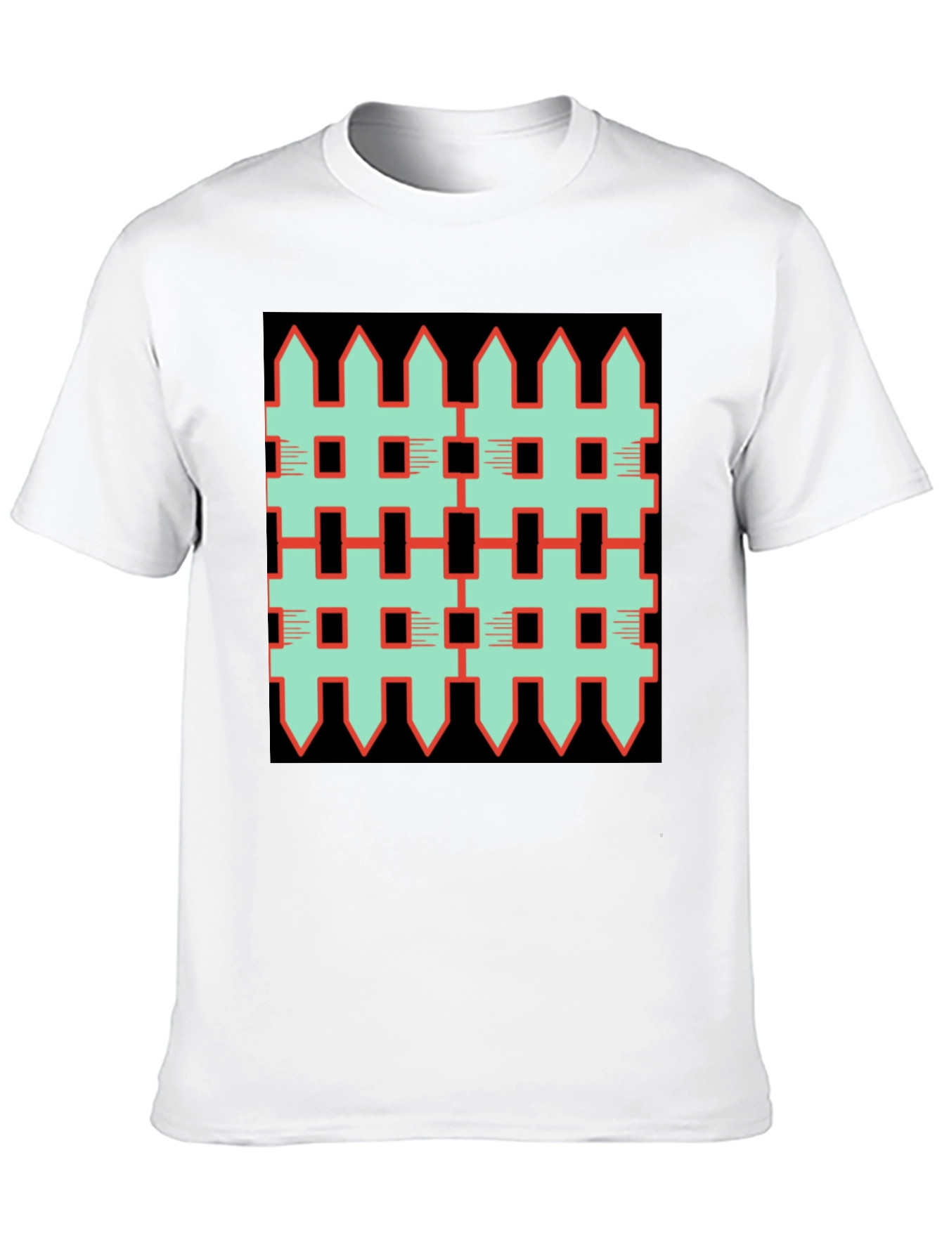 Black Unique Fence Pattern Graphic Tee - Black view 10