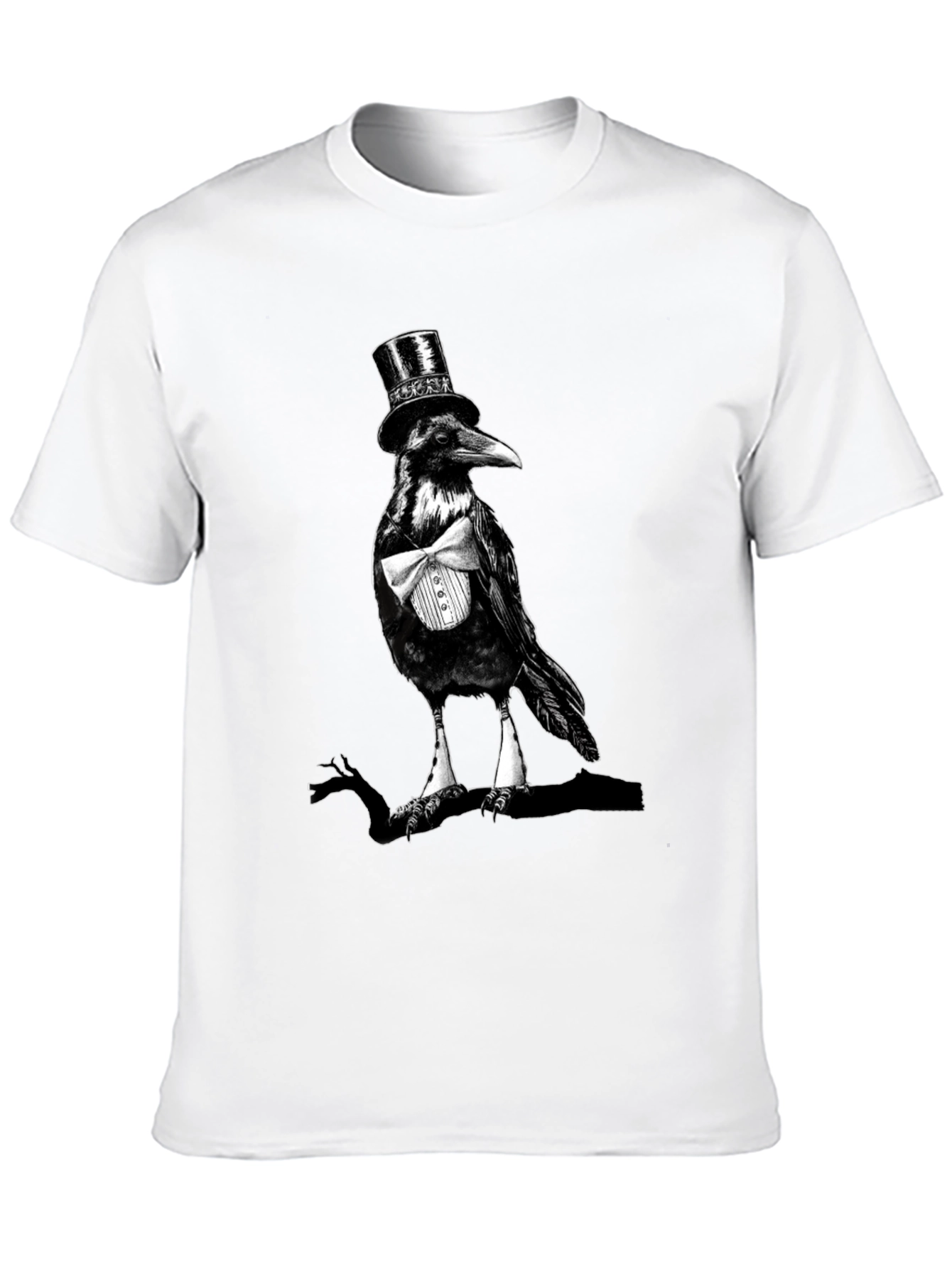 Black Raven Top Hat Bowtie T-Shirt, Mens Black Tee view 10