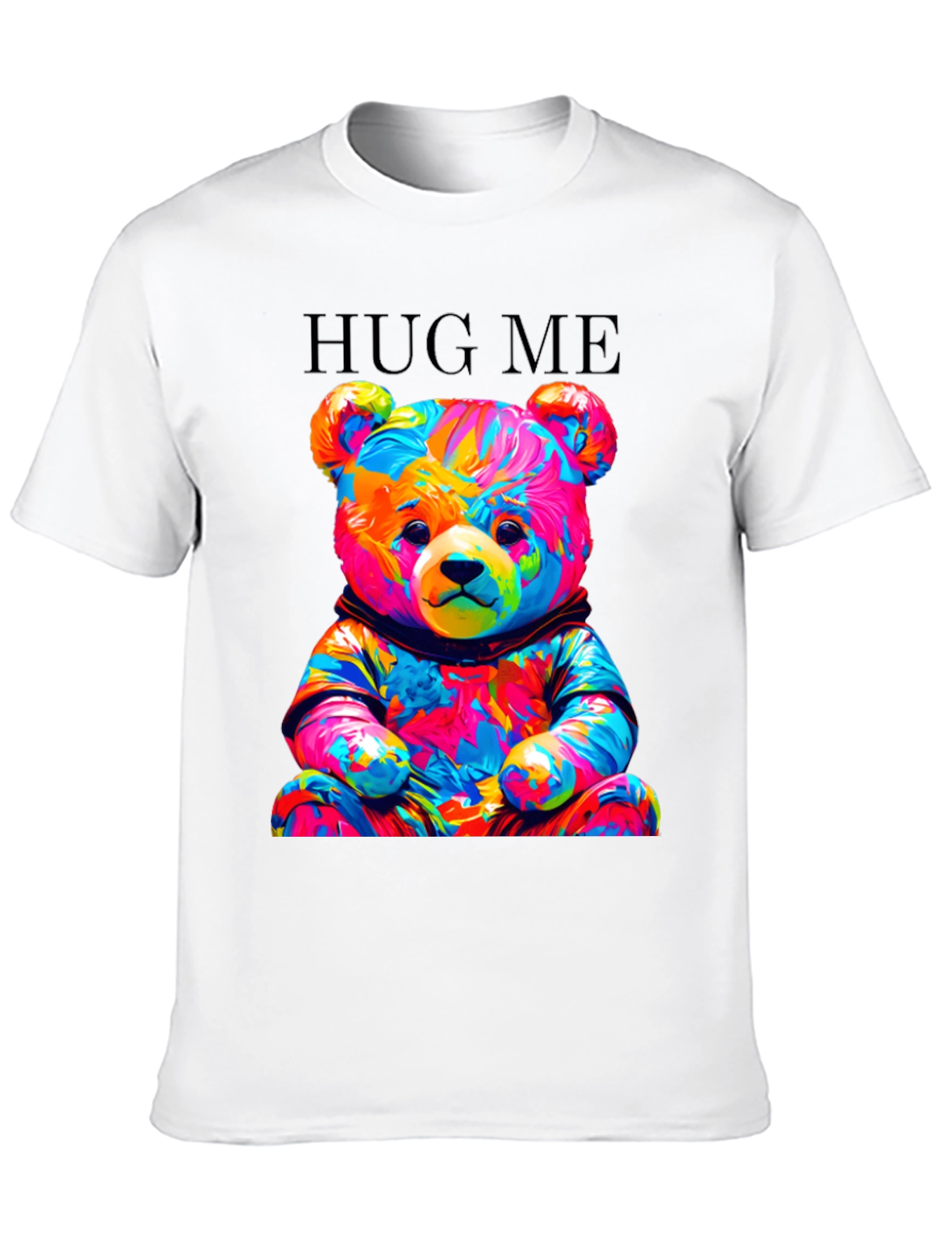 Black Colorful Teddy Bear Hug Me Graphic T-Shirt view 10