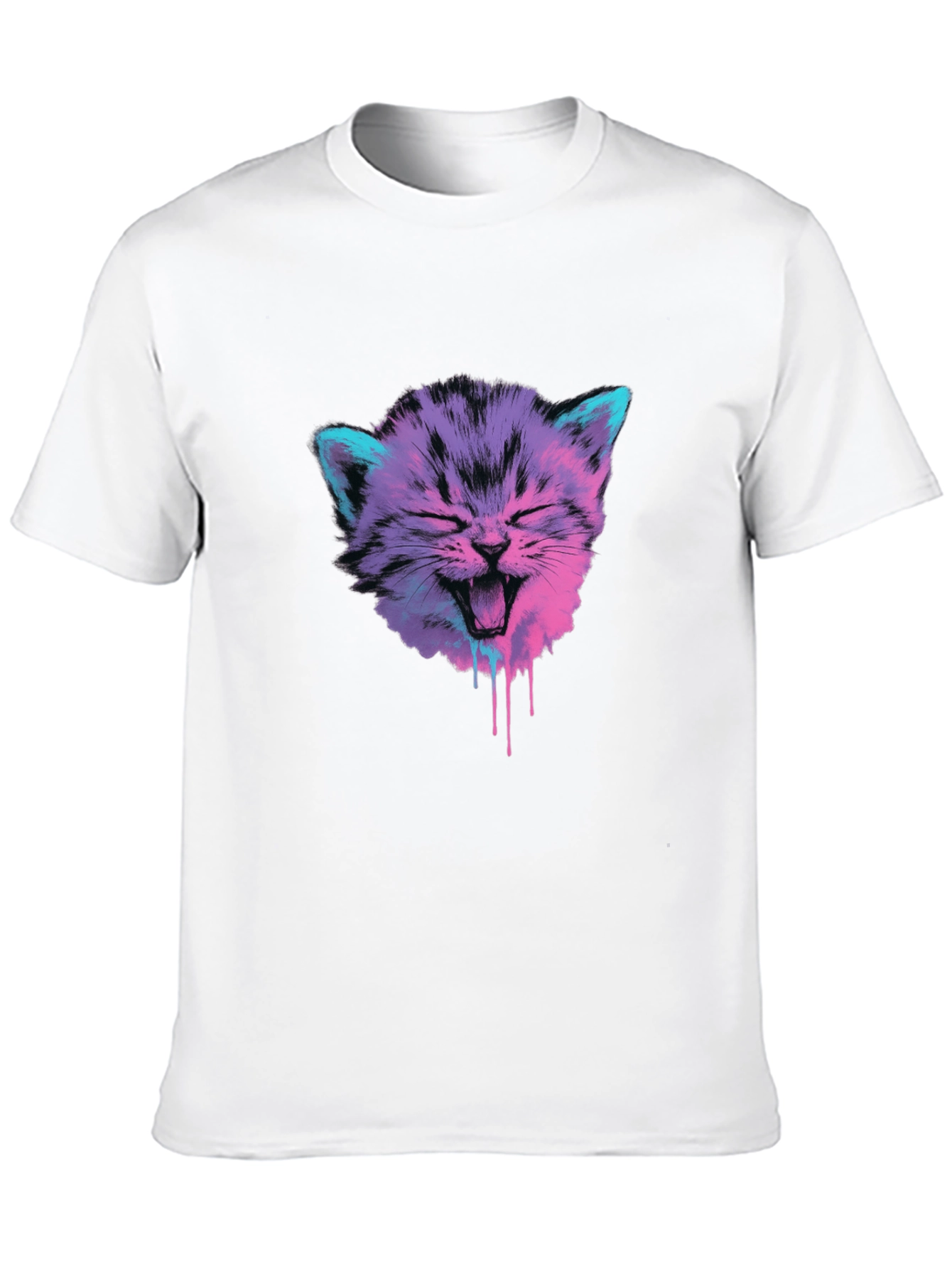 Black Vaporwave Cat Graphic Tee - Black Cotton Blend view 10
