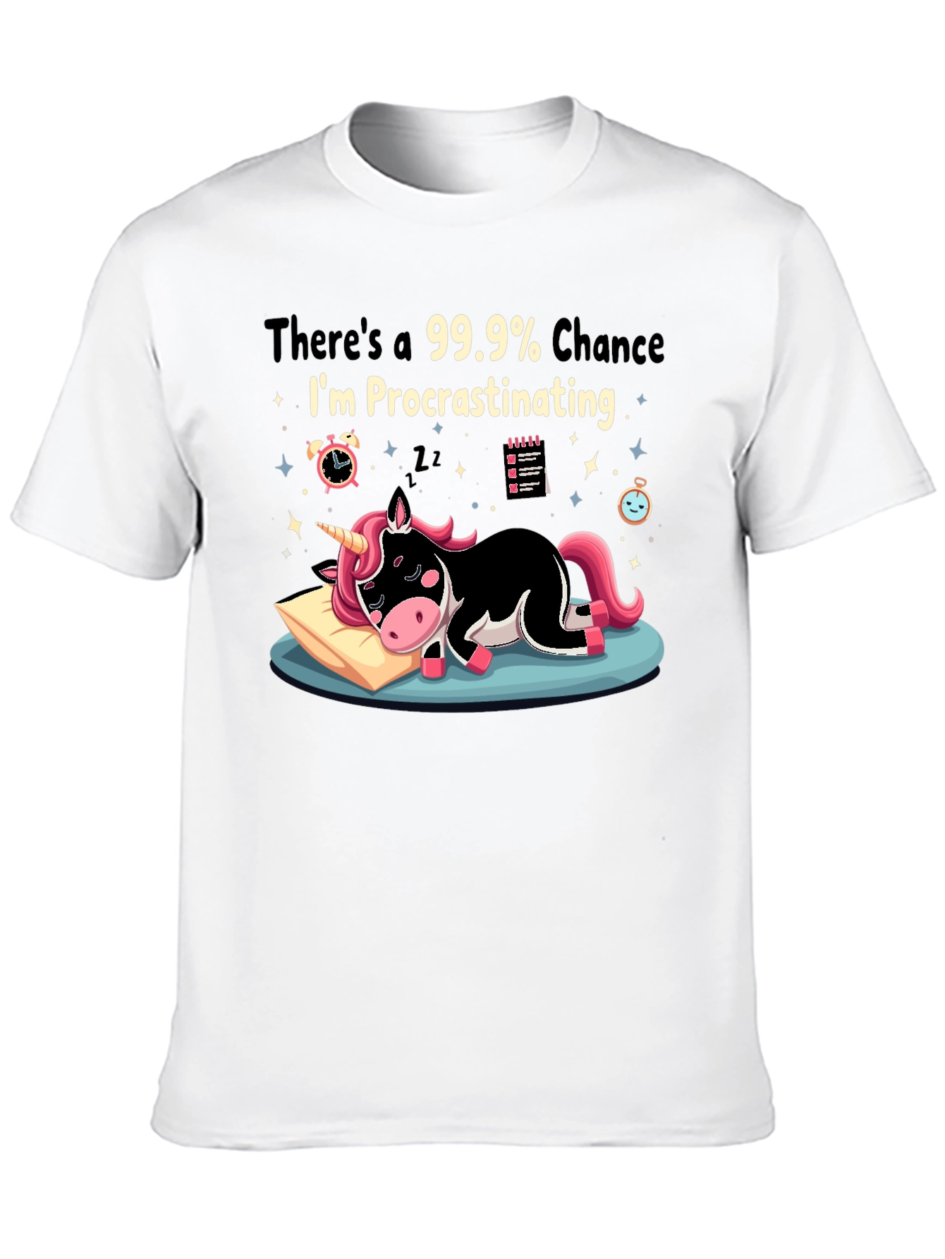 Black Procrastinating Unicorn Graphic Tee view 10