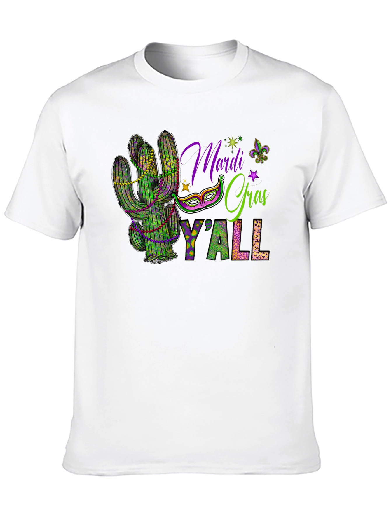 Black Mardi Gras Y'all Cactus T-Shirt view 10