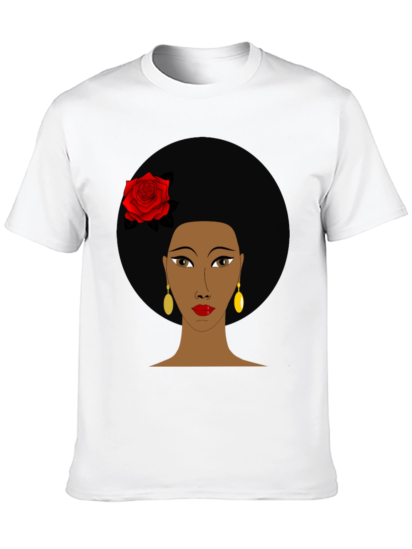 Black Afro Woman Rose Graphic Tee - Stylish Black T-Shirt view 10
