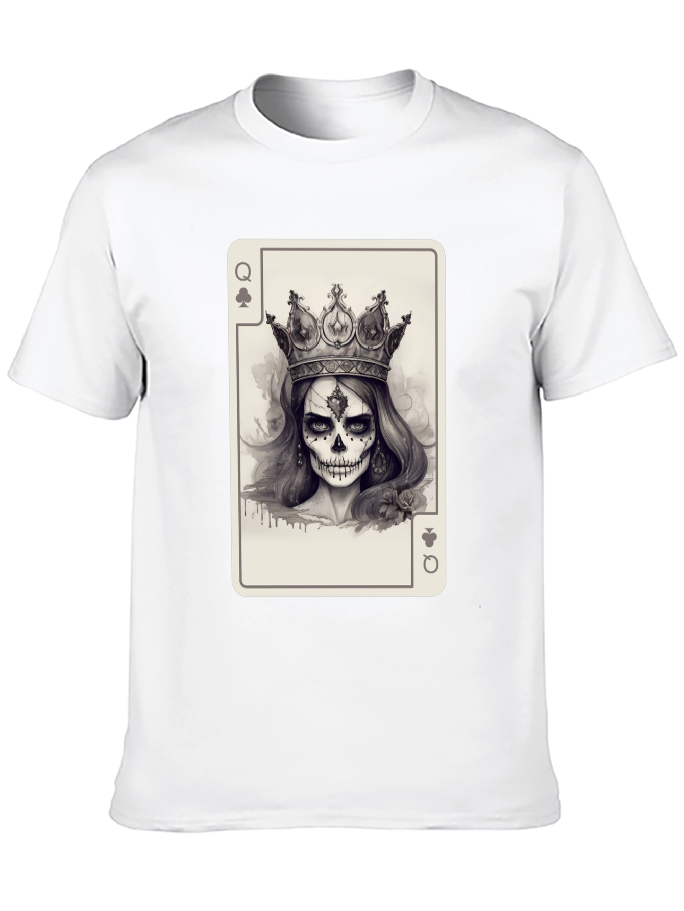 Queen of Spades Card Graphic Tee - Skull Crown - 10
