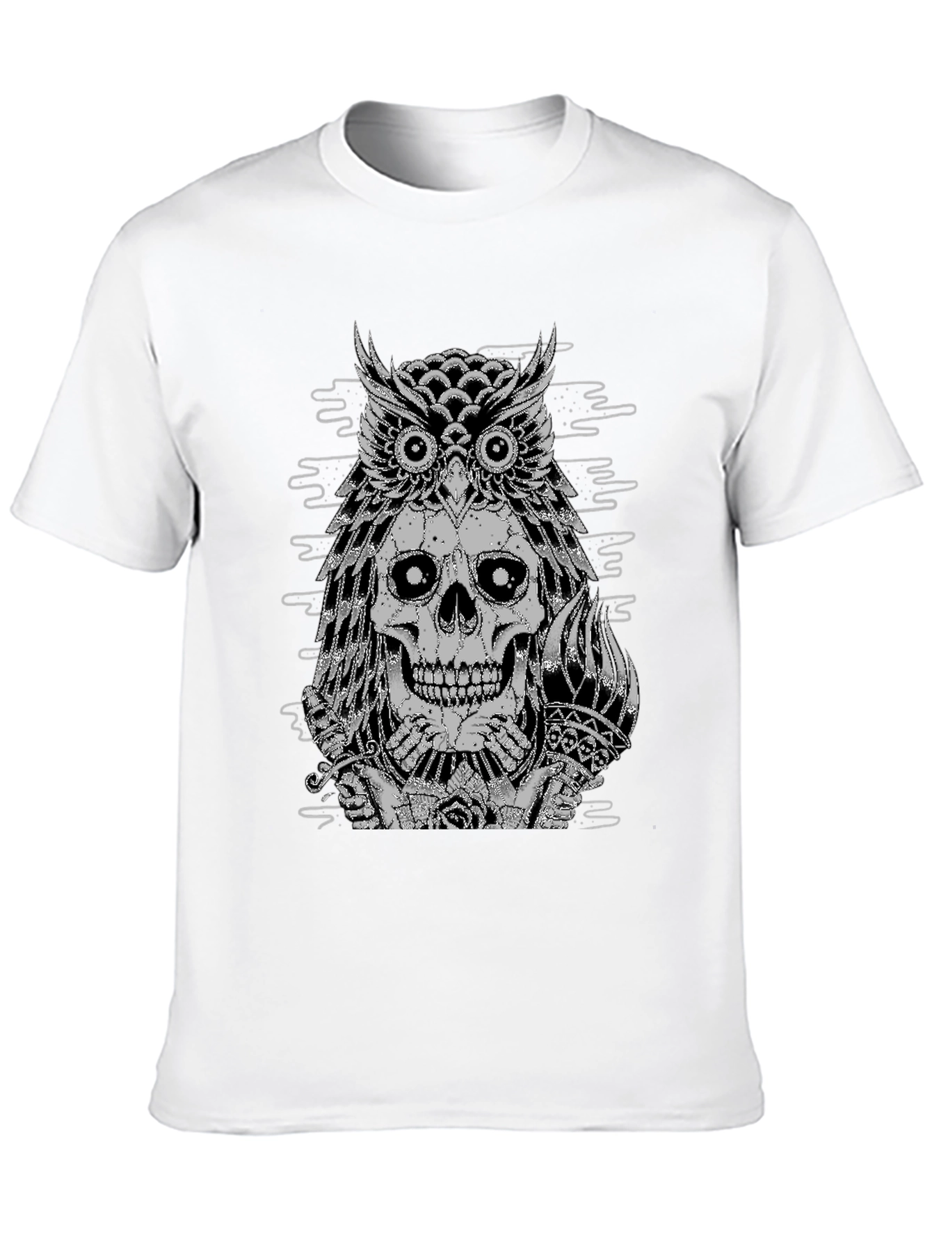 Black Owl Skull Graphic Tee - Black Cotton T-Shirt view 10