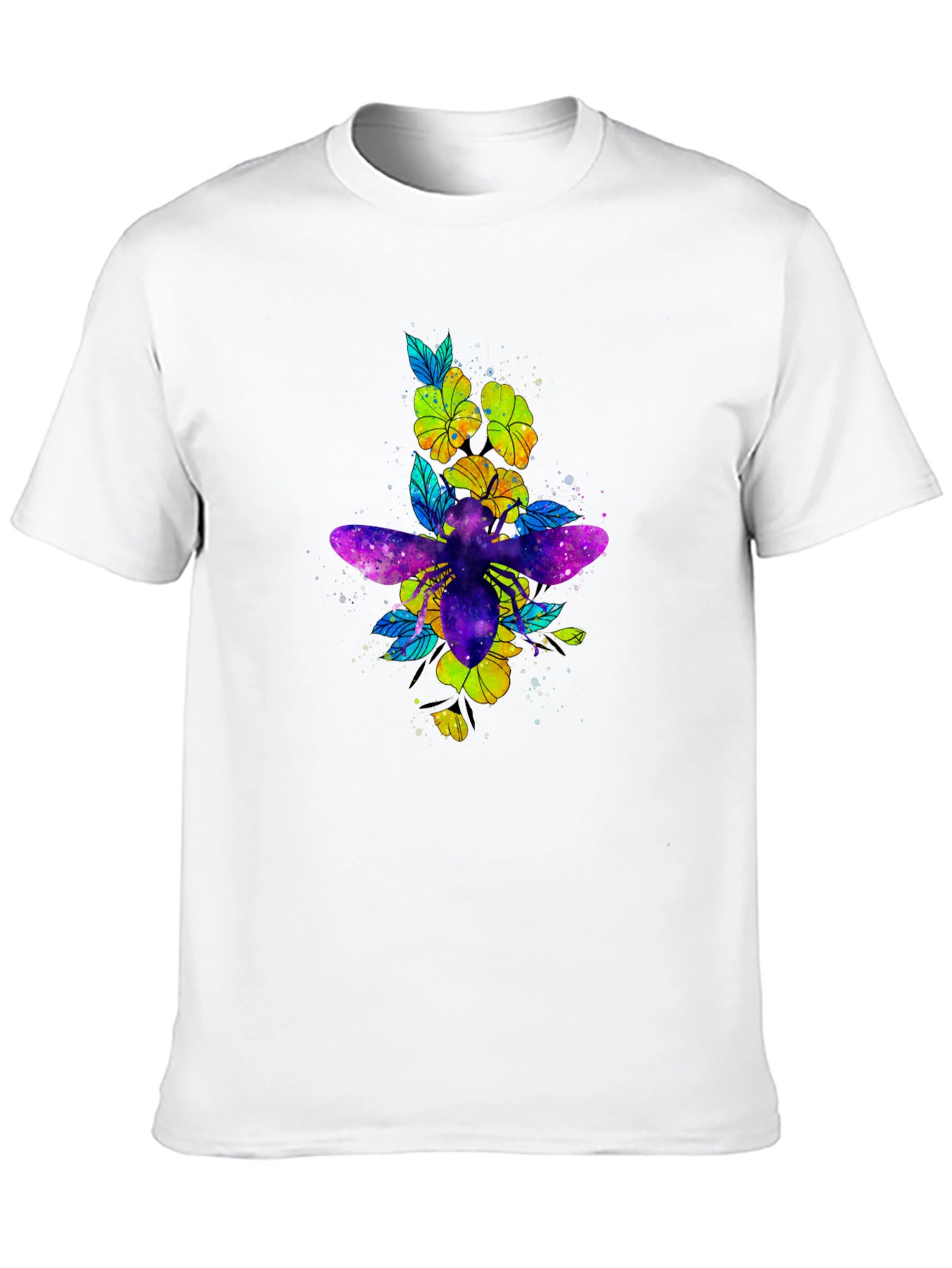 Black Galaxy Bee & Flower Graphic Print Black Tee view 10