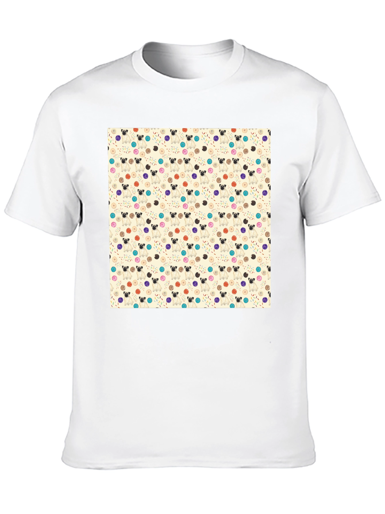 Black Pug & Donut Pattern Tee - Trendy Graphic T-Shirt view 10