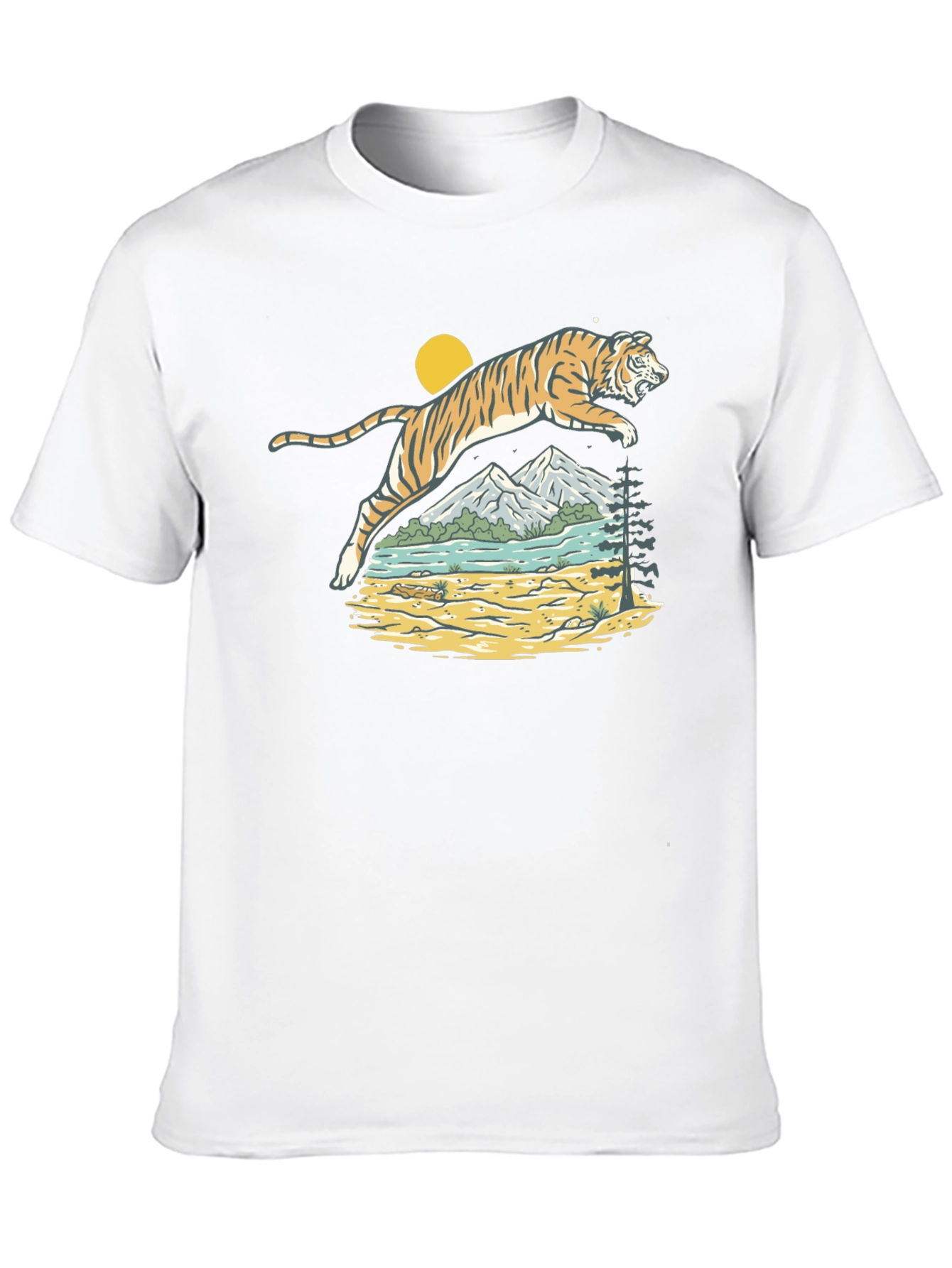 Black Tiger Landscape Graphic Black T-Shirt view 10