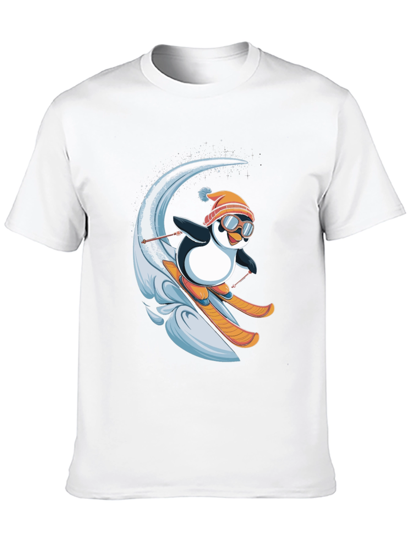 Black Skiing Penguin Graphic T-Shirt - Fun Winter Apparel view 10