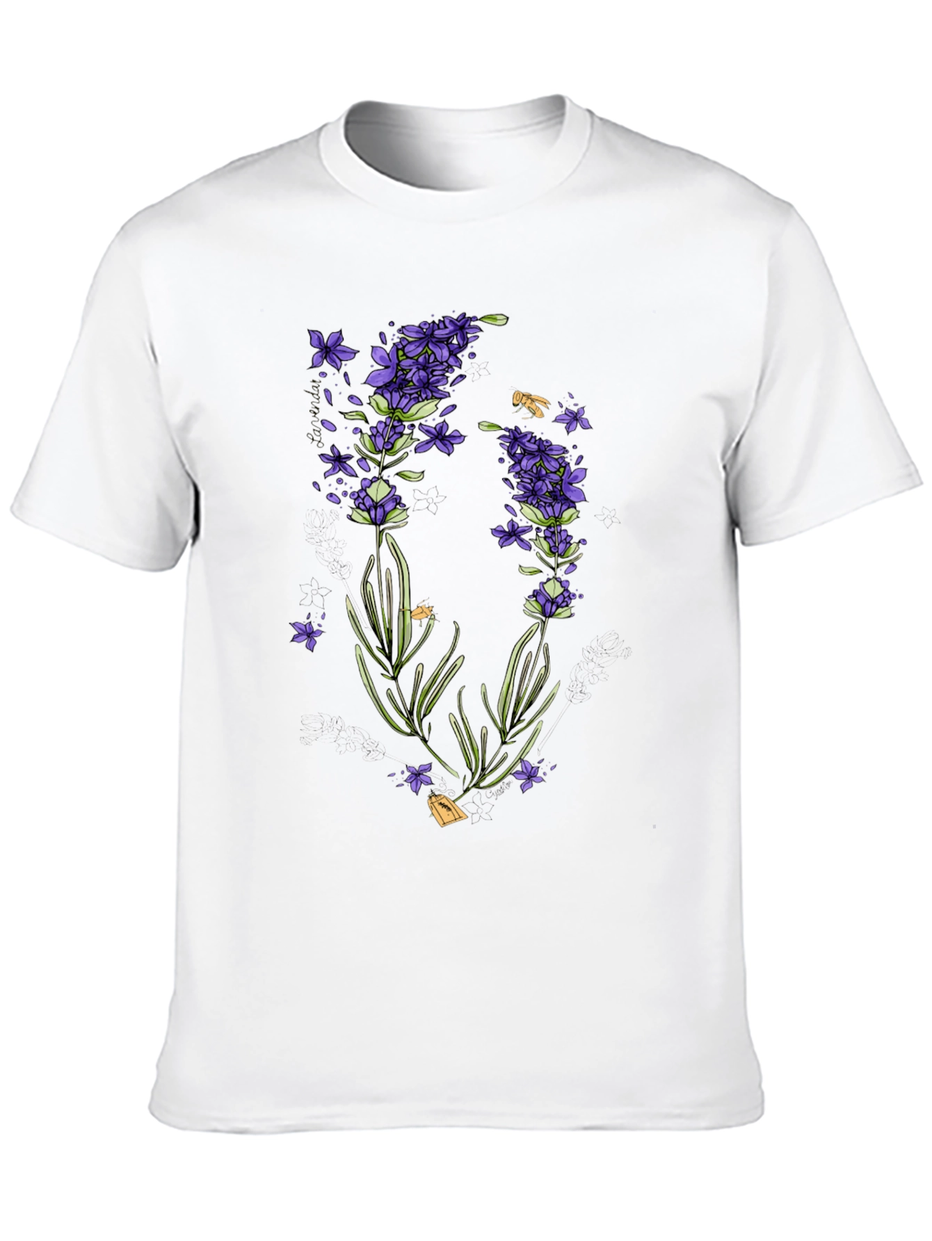 Black Lavender Print Black T-Shirt - Stylish & Unique view 10