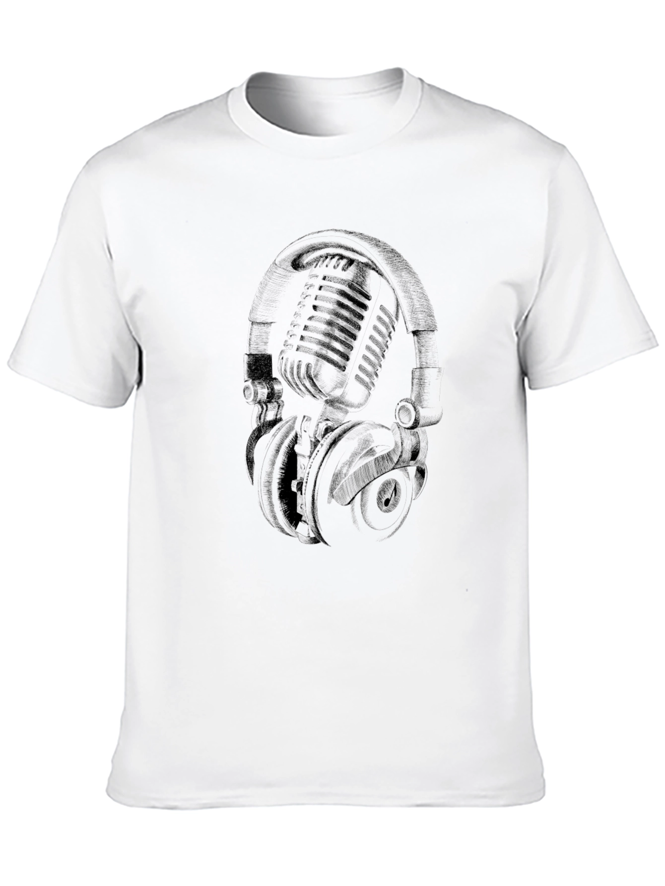 Black Retro Microphone & Headphones Graphic T-Shirt - Black view 10