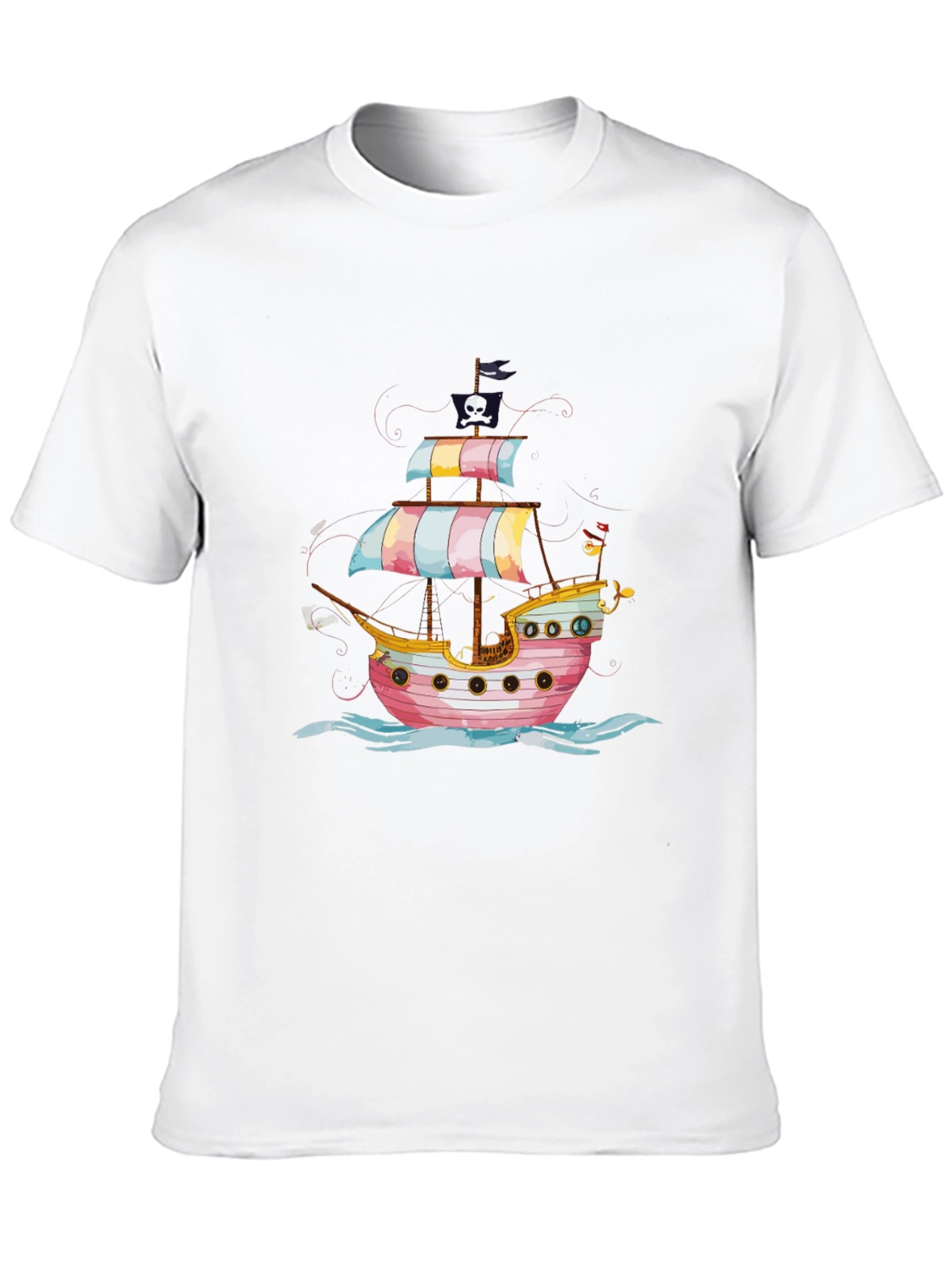 Black Pirate Ship Graphic Tee - Black Cotton T-Shirt view 10