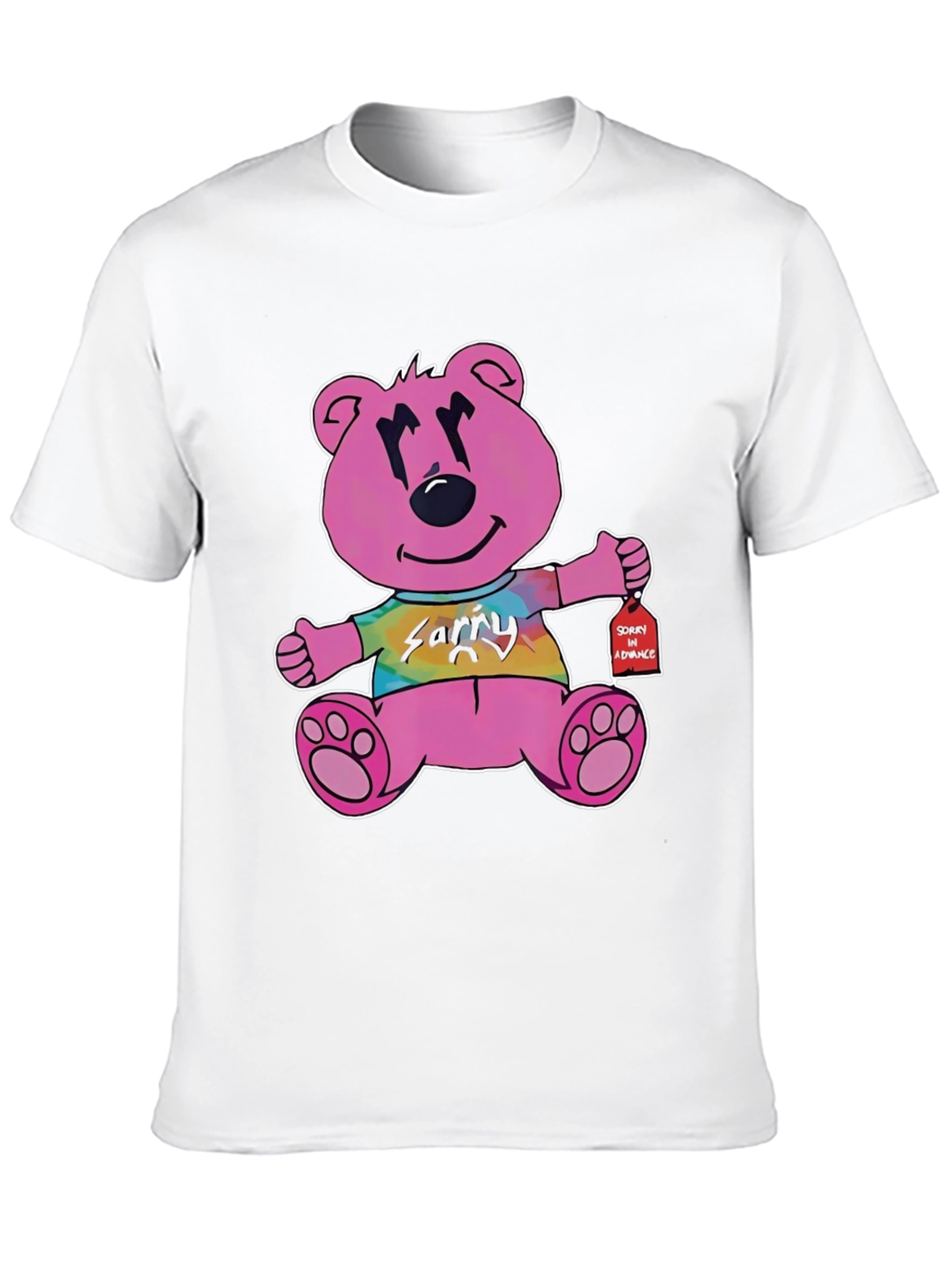 Black Novelty Graphic Tee: Pink Bear 'Sorry in Advance' view 10