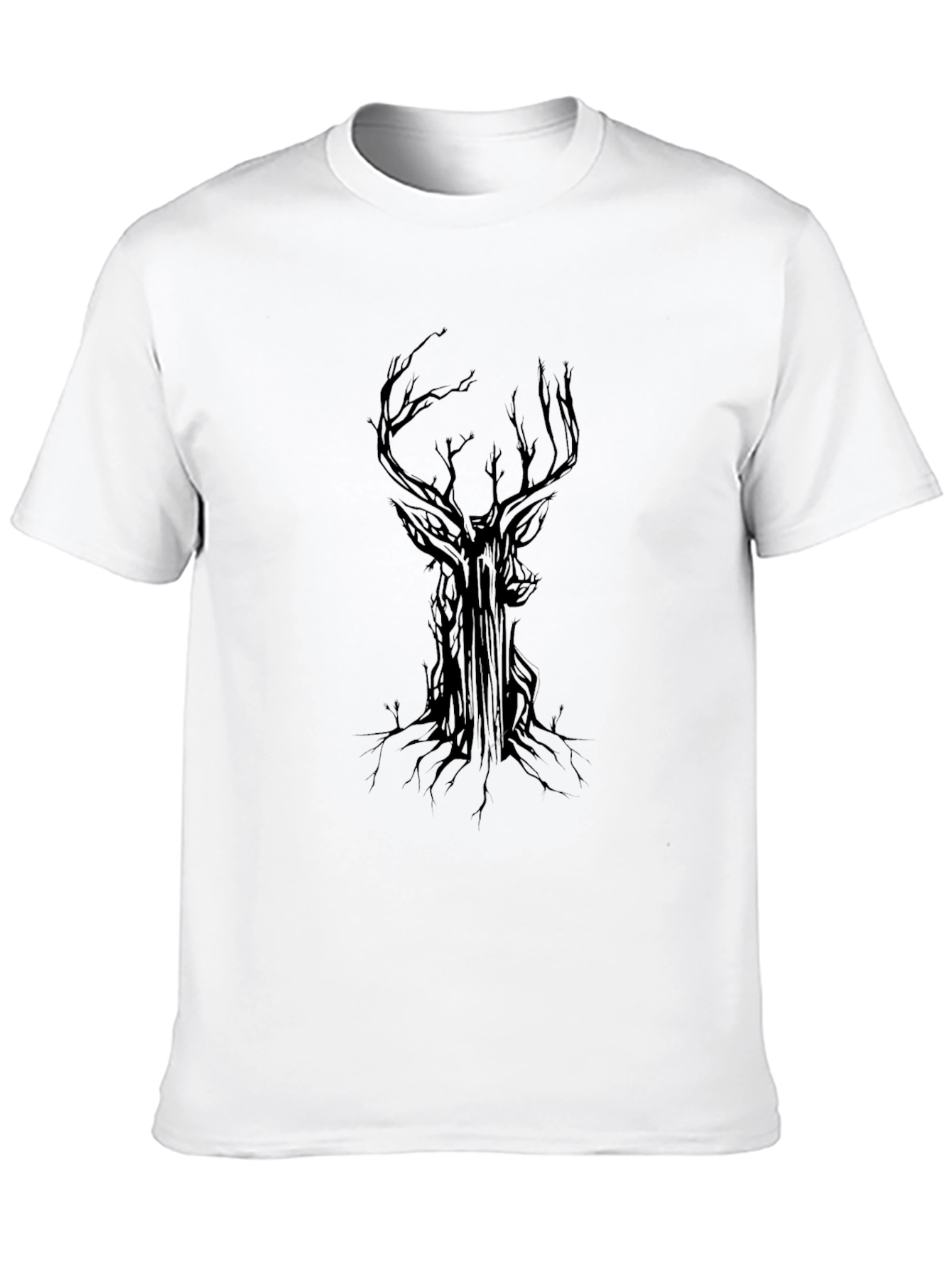 Black Men's Black T-Shirt with Stag Tree Graphic view 10