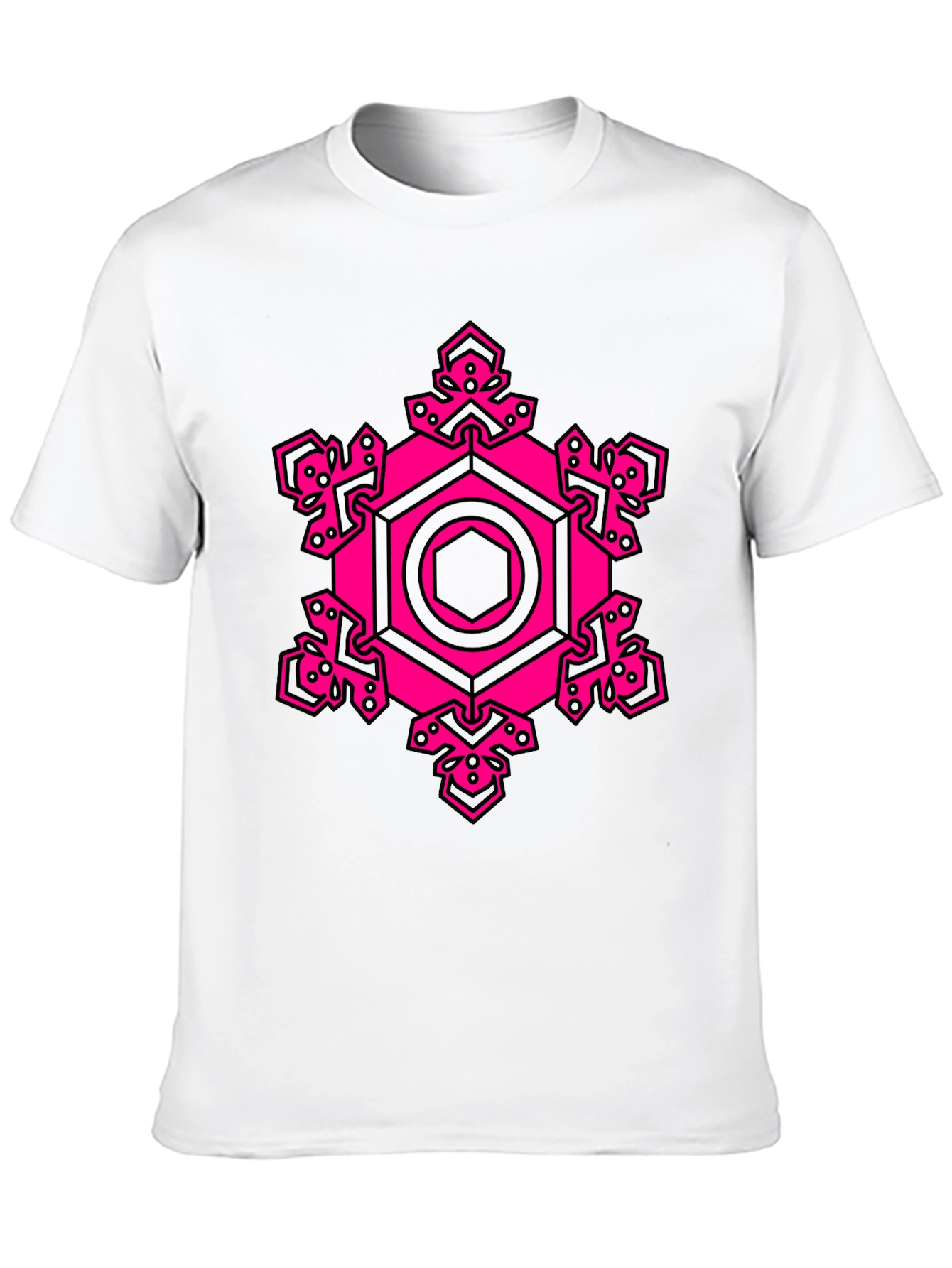 Black Geometric Pink Hexagon Graphic T-Shirt view 10