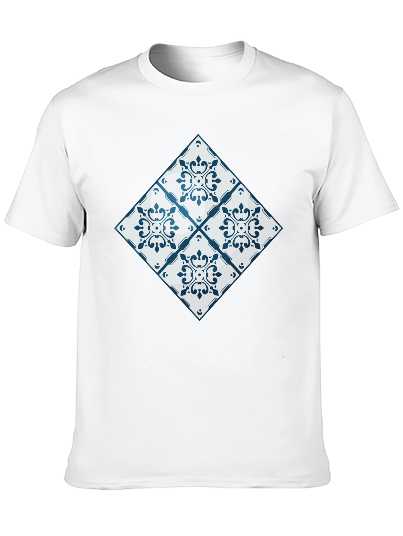 Black Azulejo Tile Pattern Black T-Shirt view 10