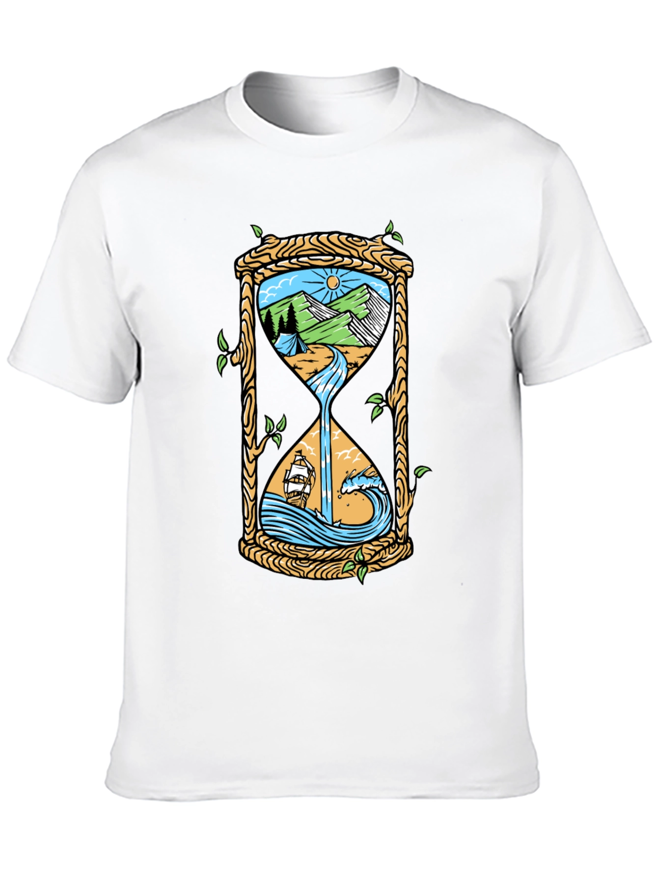 Black Nature Hourglass Graphic Tee - Unique Time Design Shirt view 10