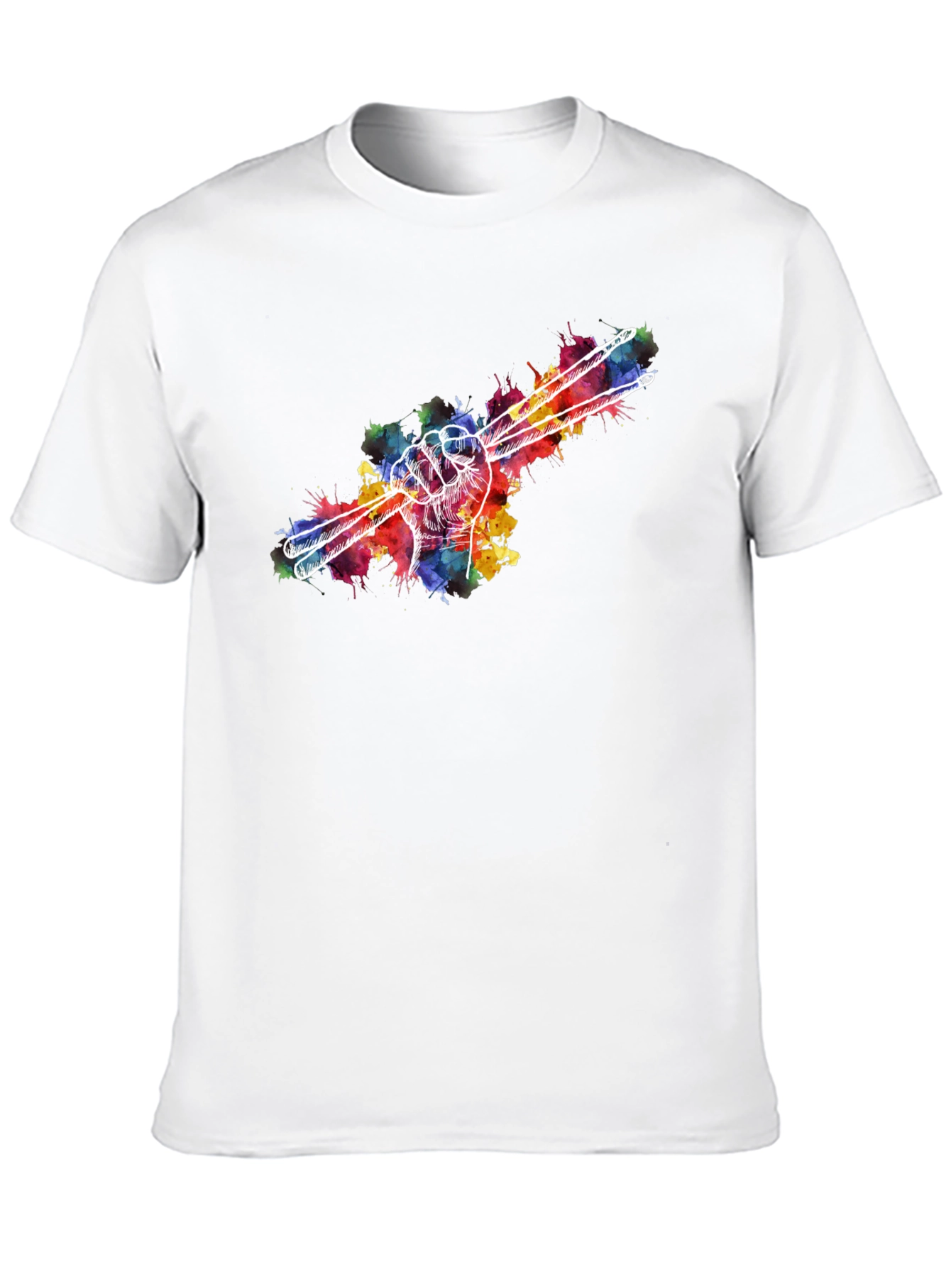 Black Drummer Hand Drumsticks Colorful T-Shirt view 10