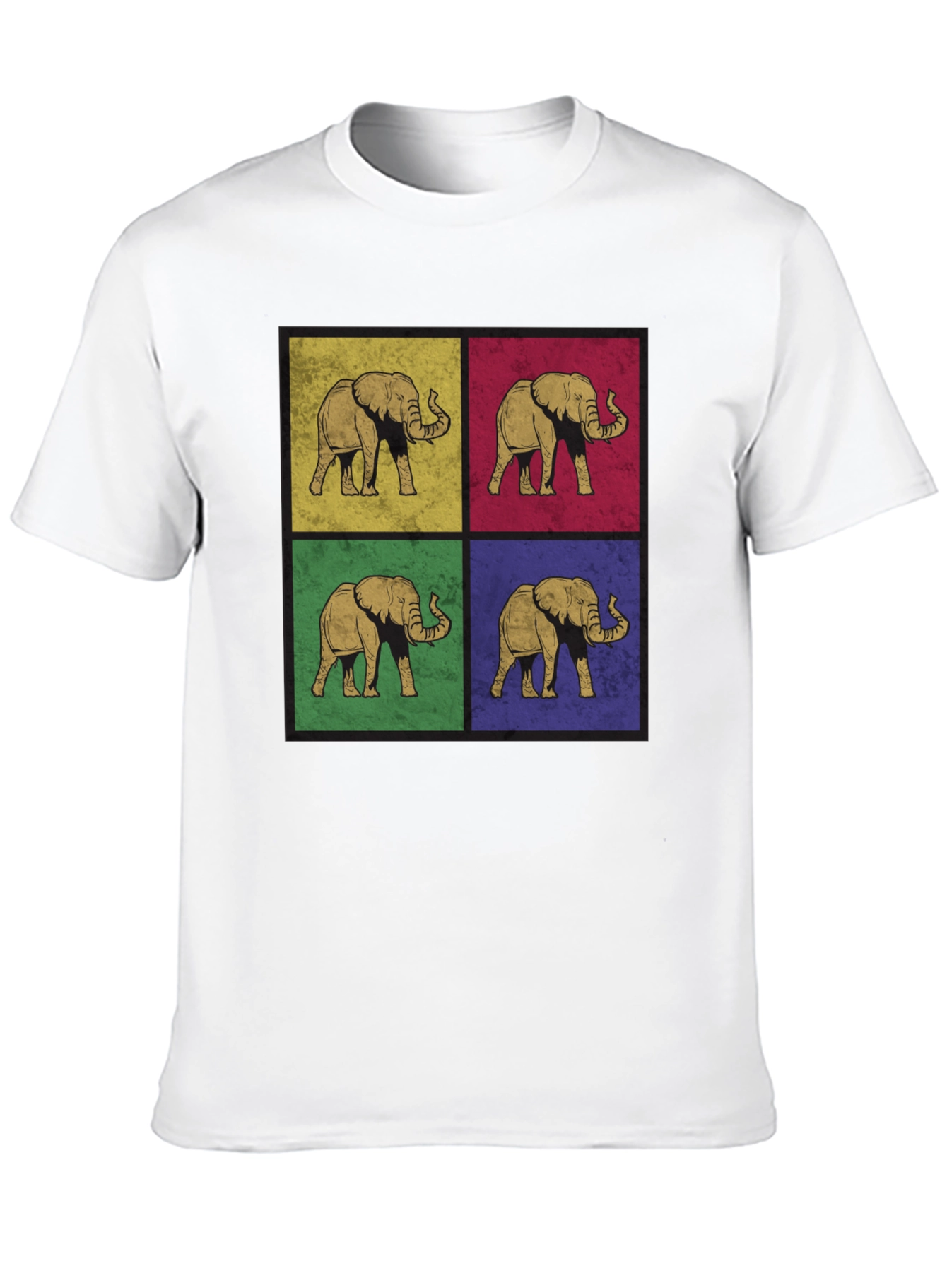Black Retro Elephant Pop Art Print T-Shirt - Black view 10