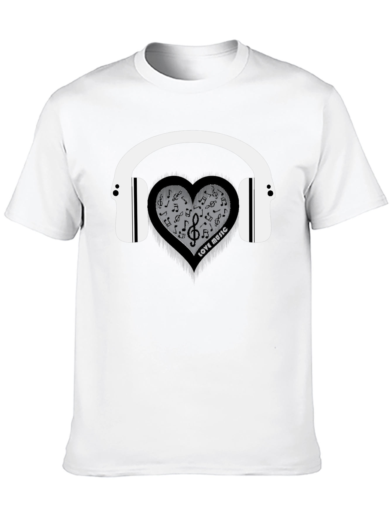 Black Love Music Heart Headphones Graphic T-Shirt view 10