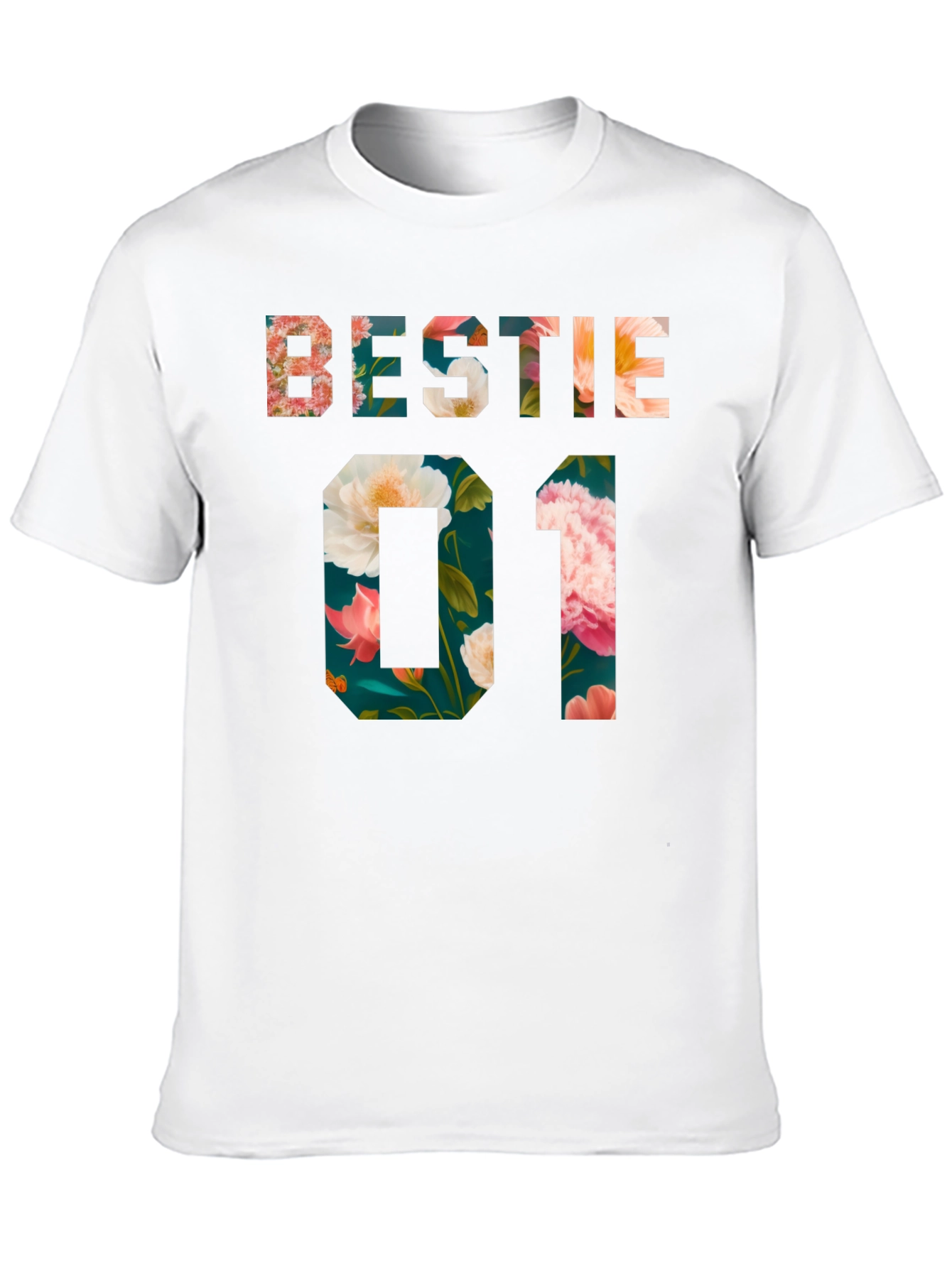 Black Floral Bestie 01 Black T-Shirt view 10