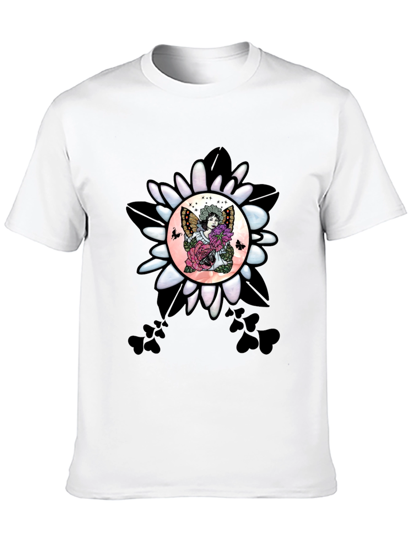 Black Floral Fairy Graphic T-Shirt - Unique Design view 10
