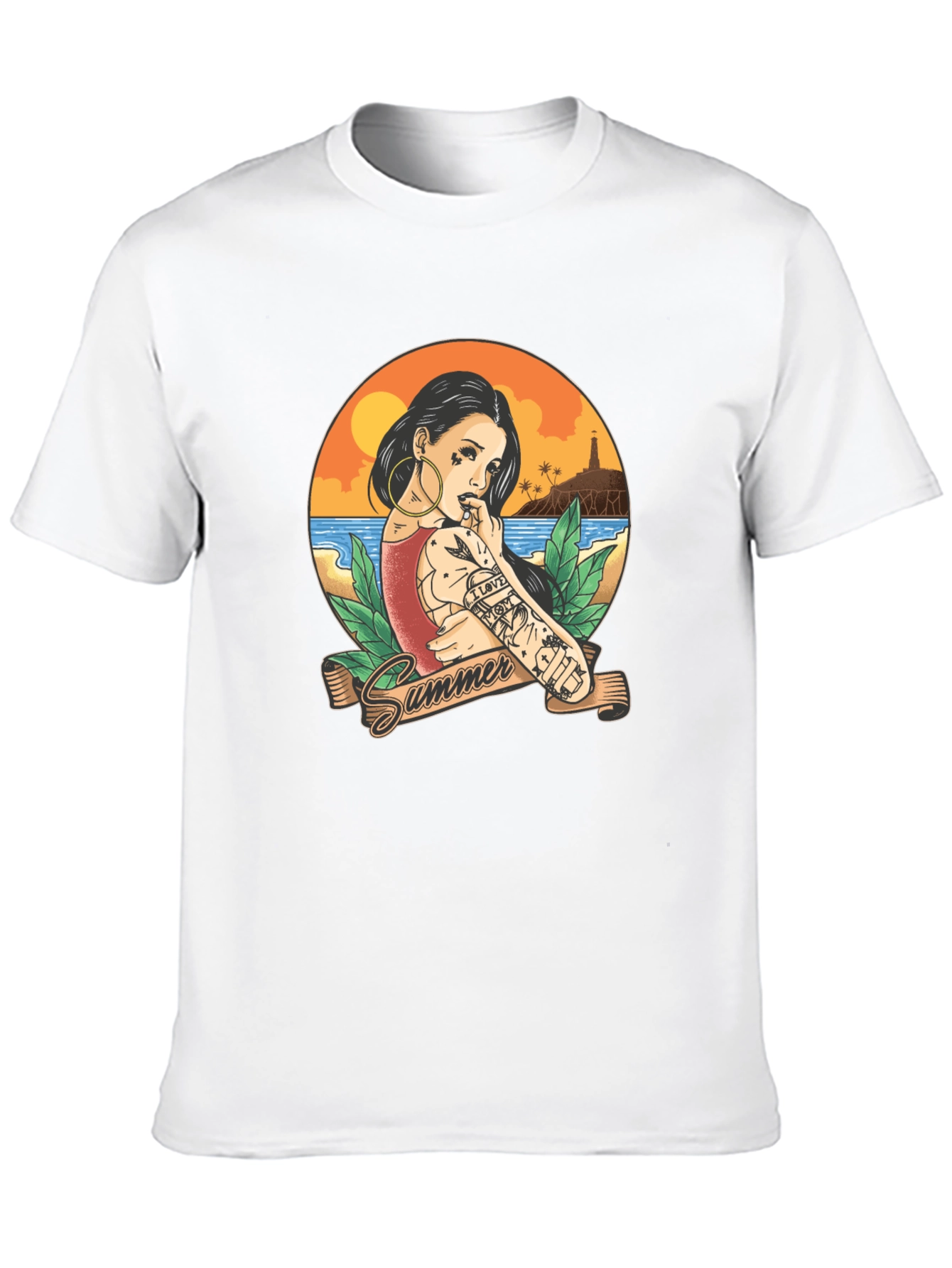 Summer Tattoo Girl Graphic T-Shirt - Black - 10