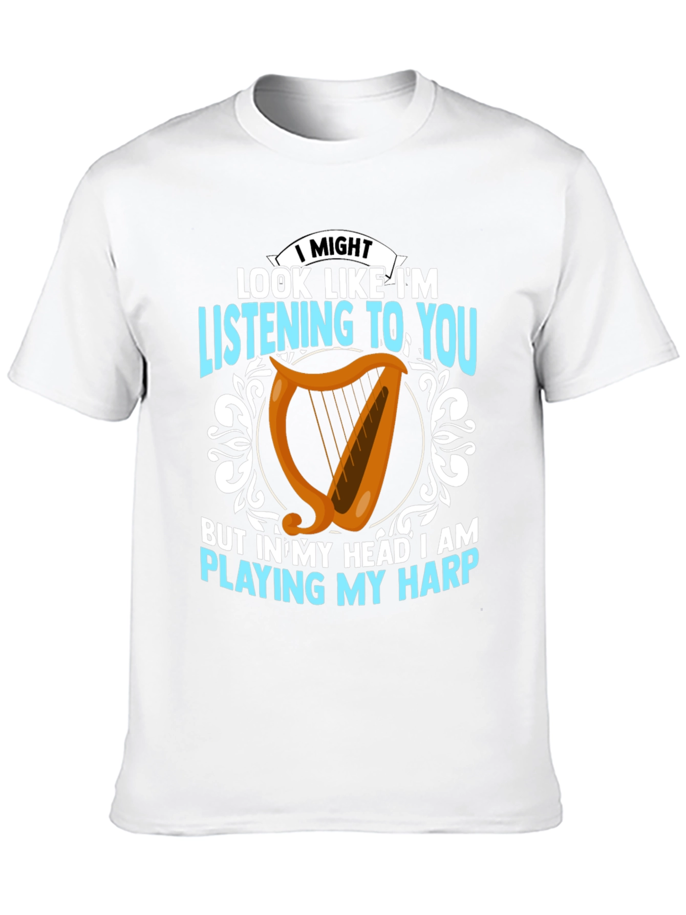 Black Harp Player T-Shirt - Musical Mind Black Tee view 10