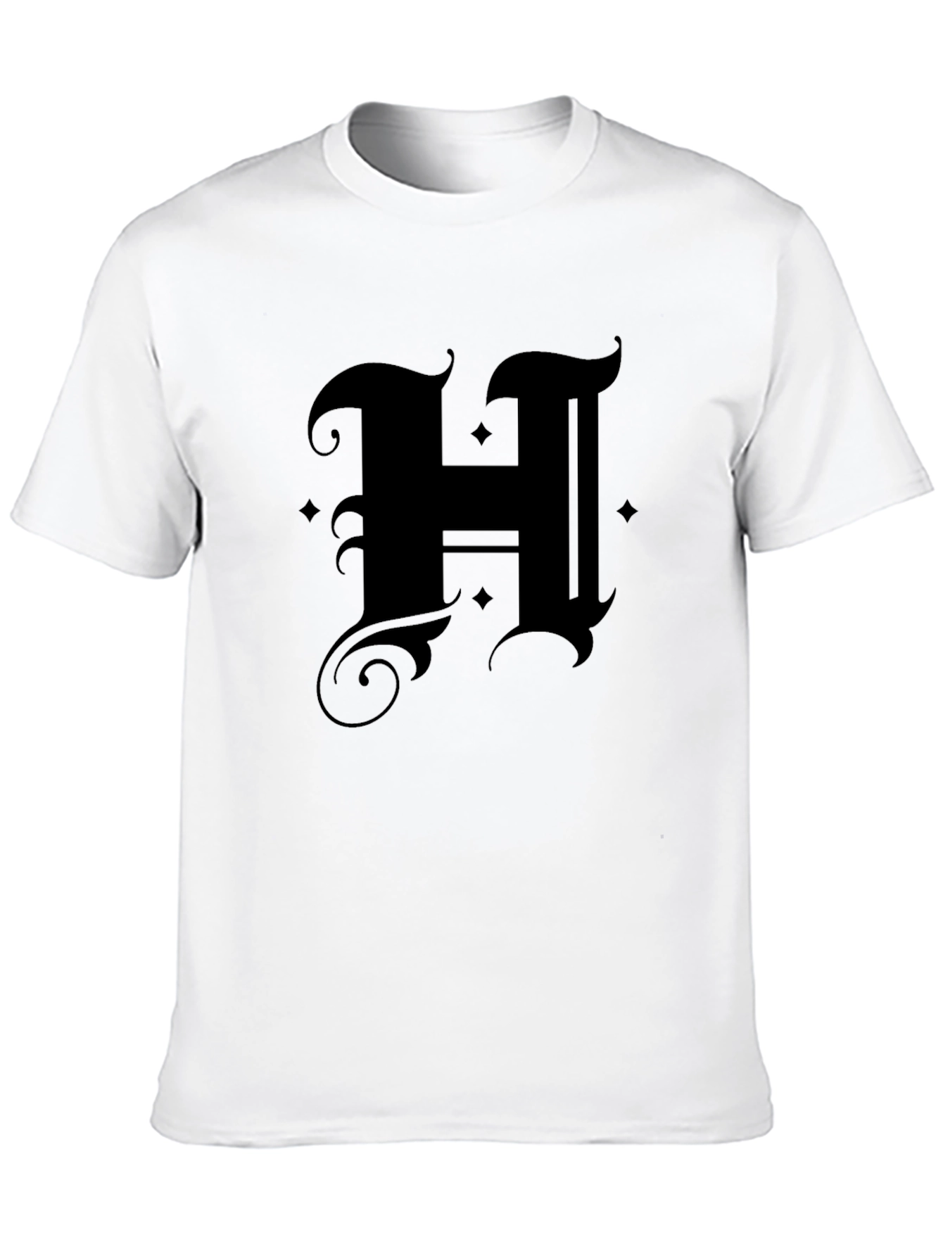 Black Gothic Initial "H" Black T-Shirt view 10