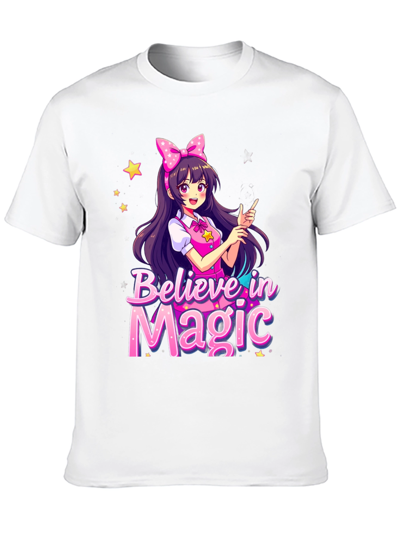 Black Believe in Magic Anime Girl Graphic T-Shirt view 10