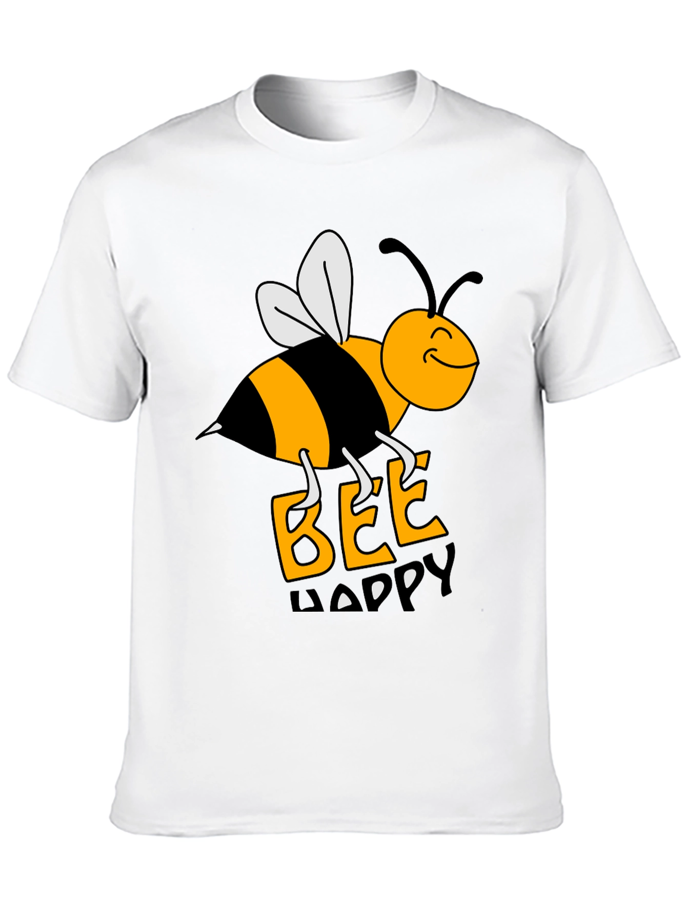 Black Bee Happy Graphic Tee - Black Cotton T-Shirt view 10
