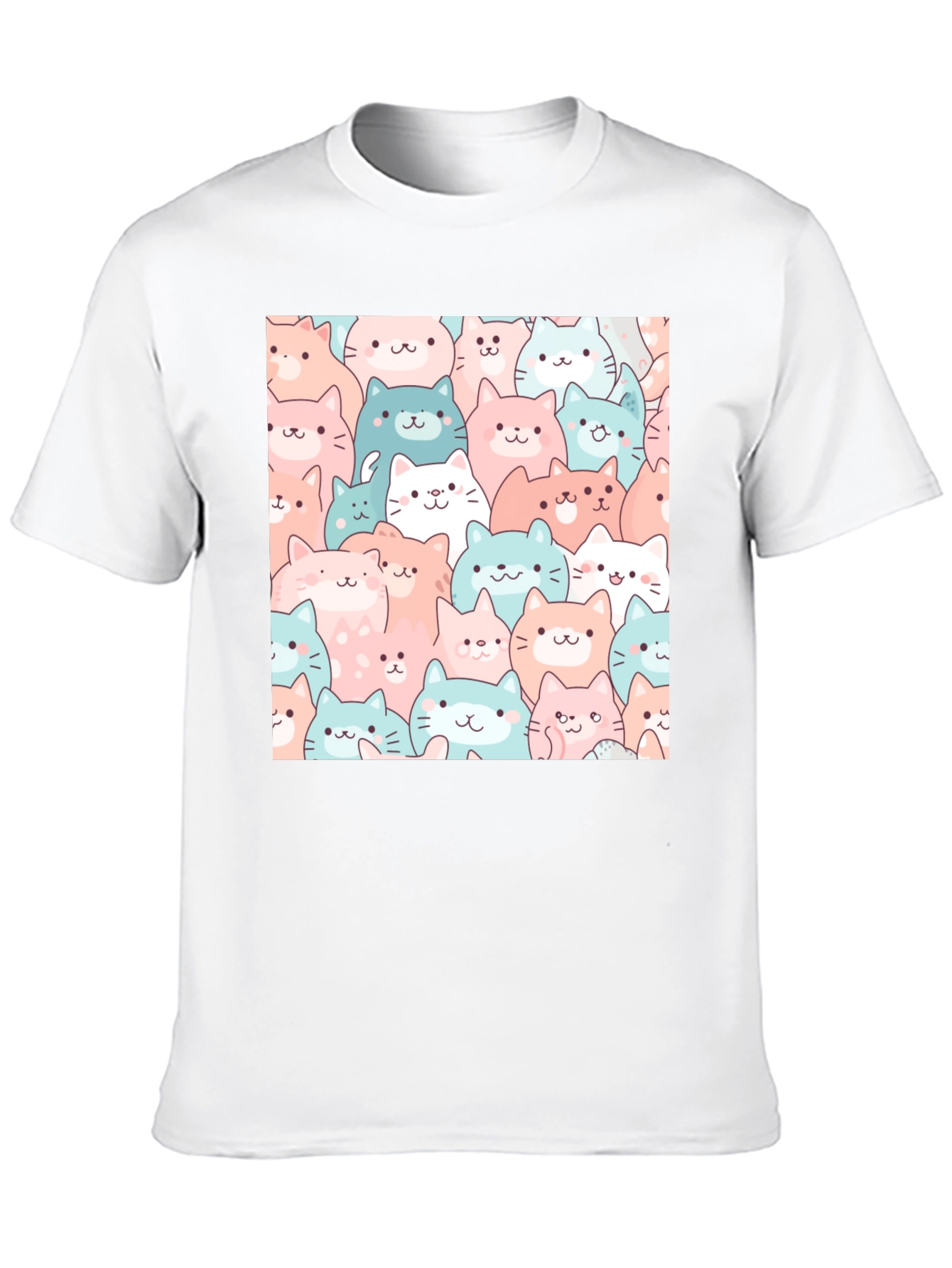 Black Cute Cats Pattern Black T-Shirt view 10