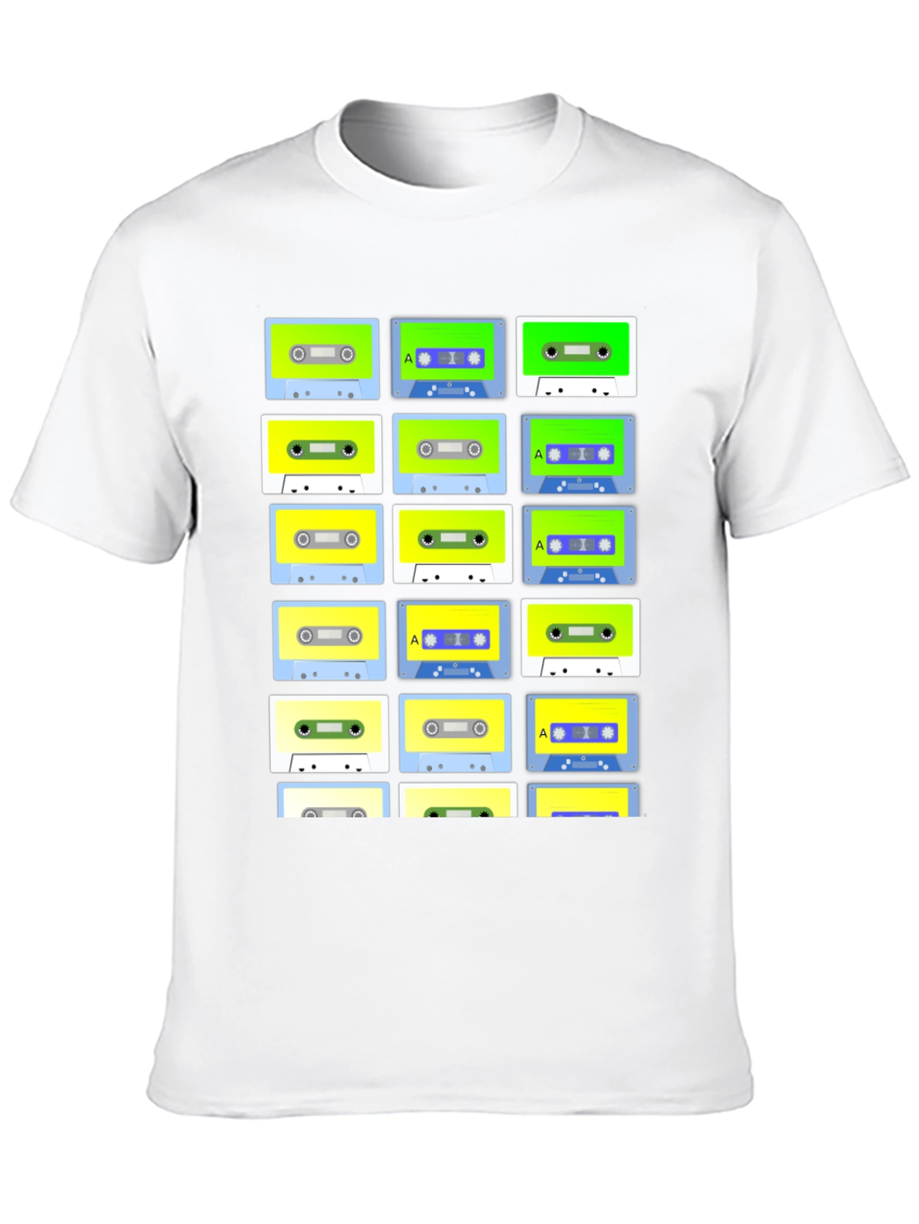Black Retro Cassette Tape Pattern Black T-Shirt view 10