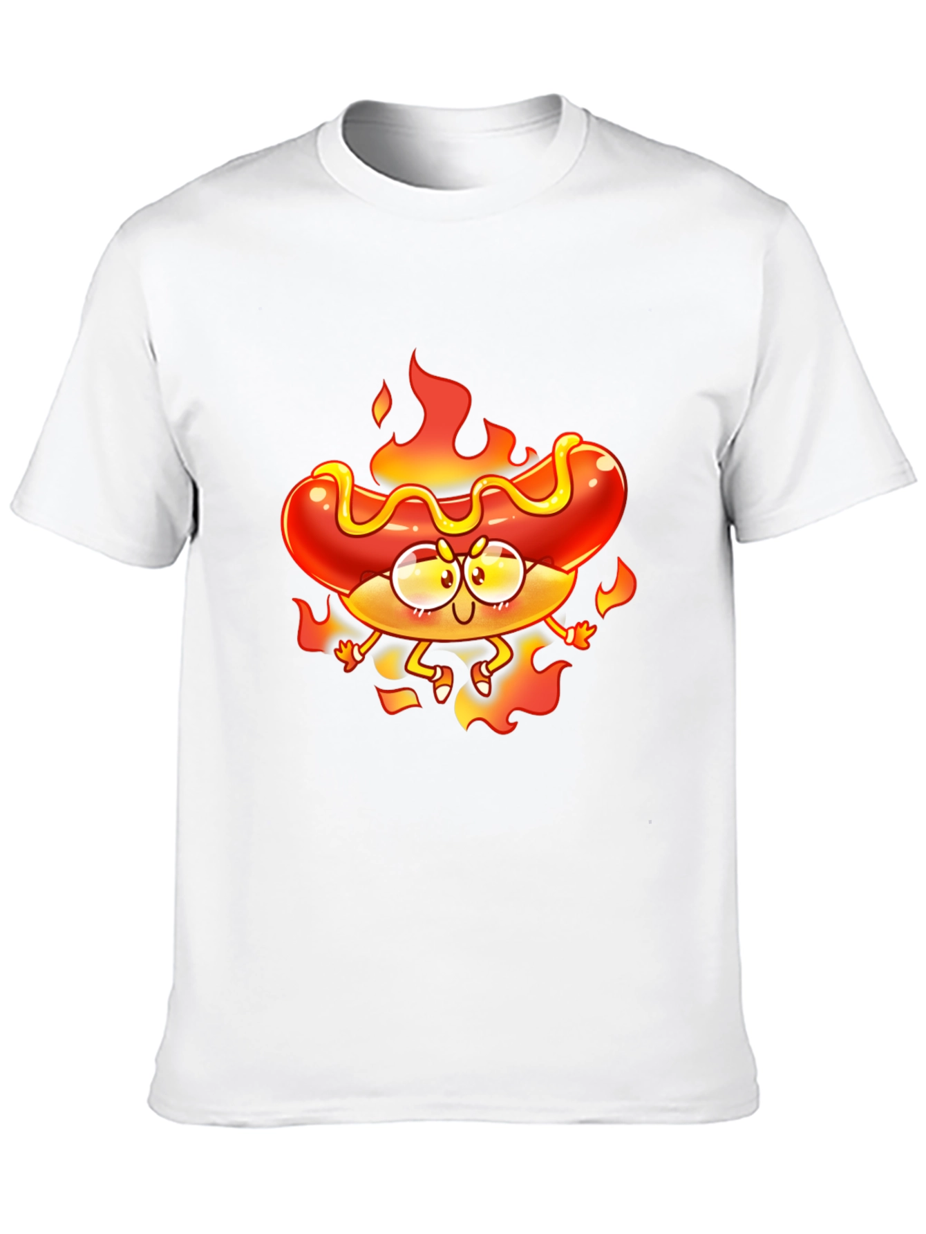 Black Flaming Hotdog Cartoon Graphic T-Shirt view 10