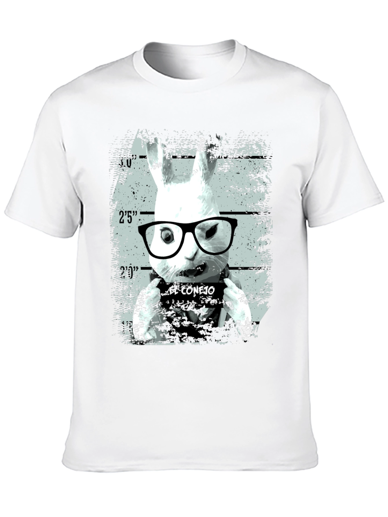 Black Funny Rabbit Mugshot Graphic Tee - Black view 10