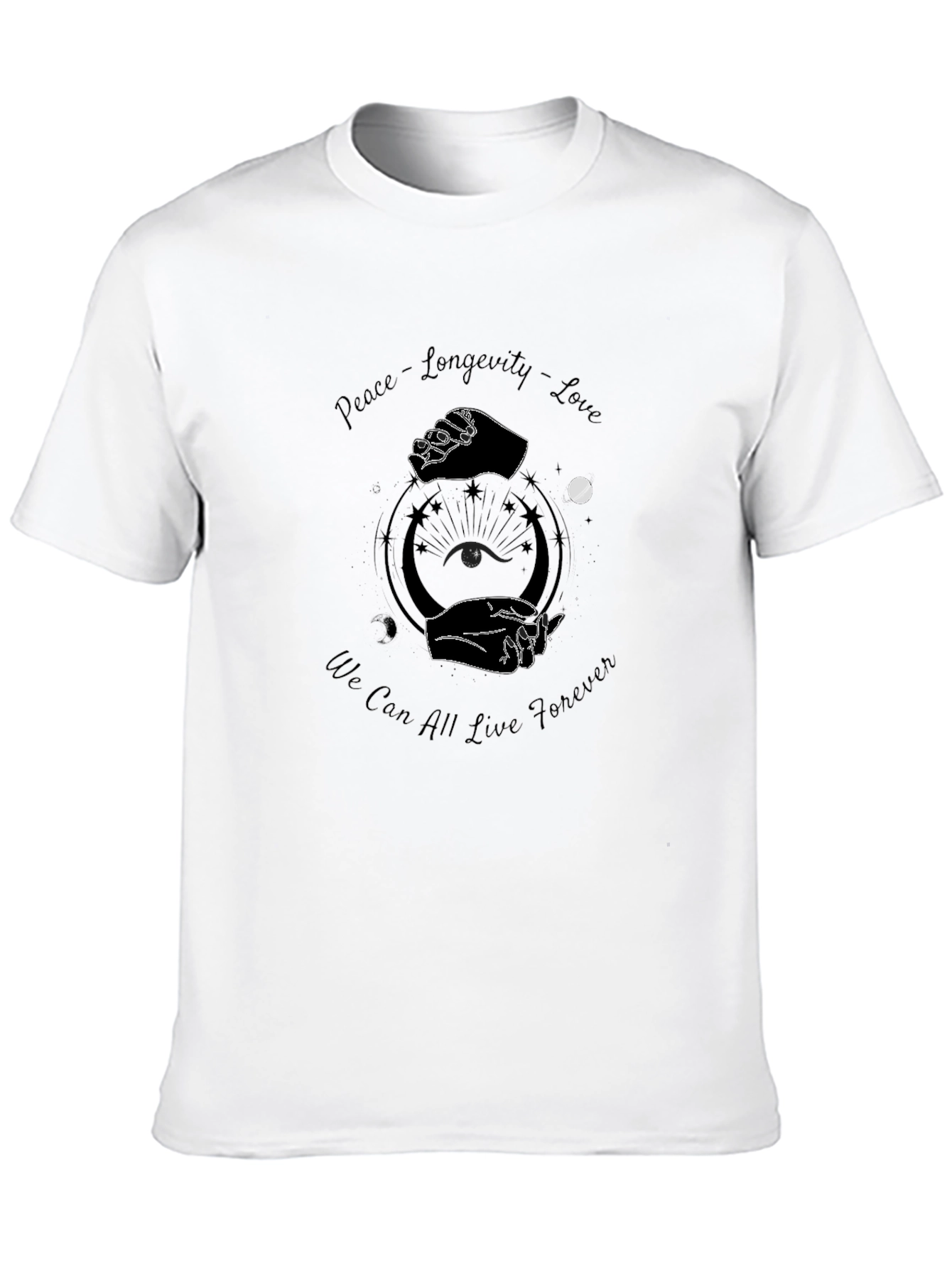 Black Peace Longevity Love Graphic Black T-Shirt view 10