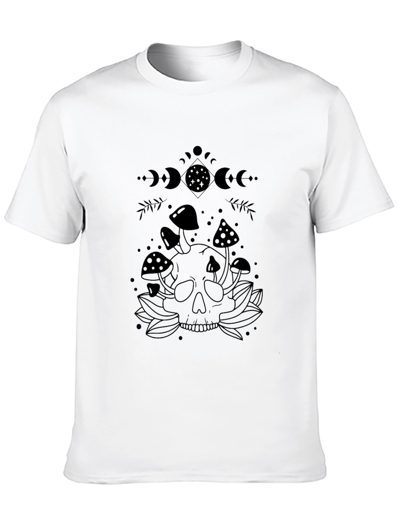 Black Mushroom Skull Graphic Tee - Unisex Black T-Shirt view 10