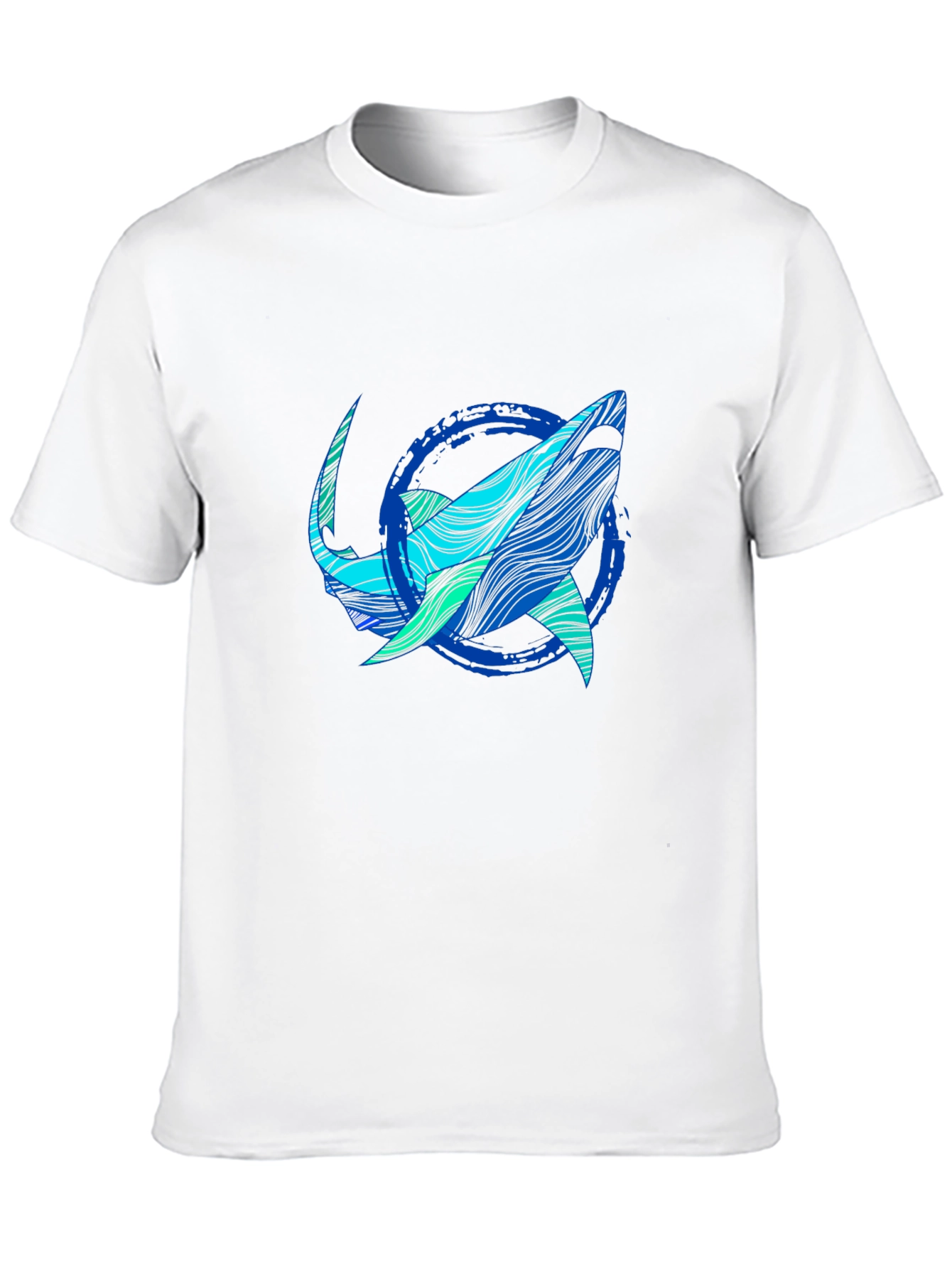 Black Shark Graphic Print Tee - Stylish Blue Wave Design view 10