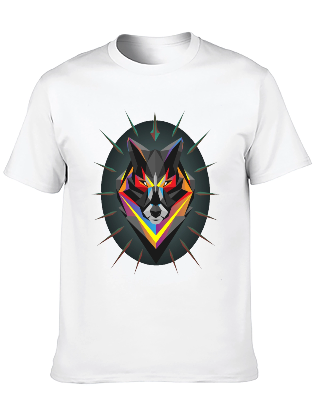 Black Geometric Wolf Graphic Black T-Shirt view 10